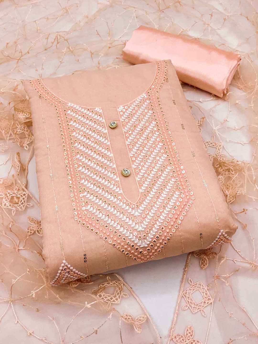 

Panzora Embroidered Unstitched Dress Material, Peach