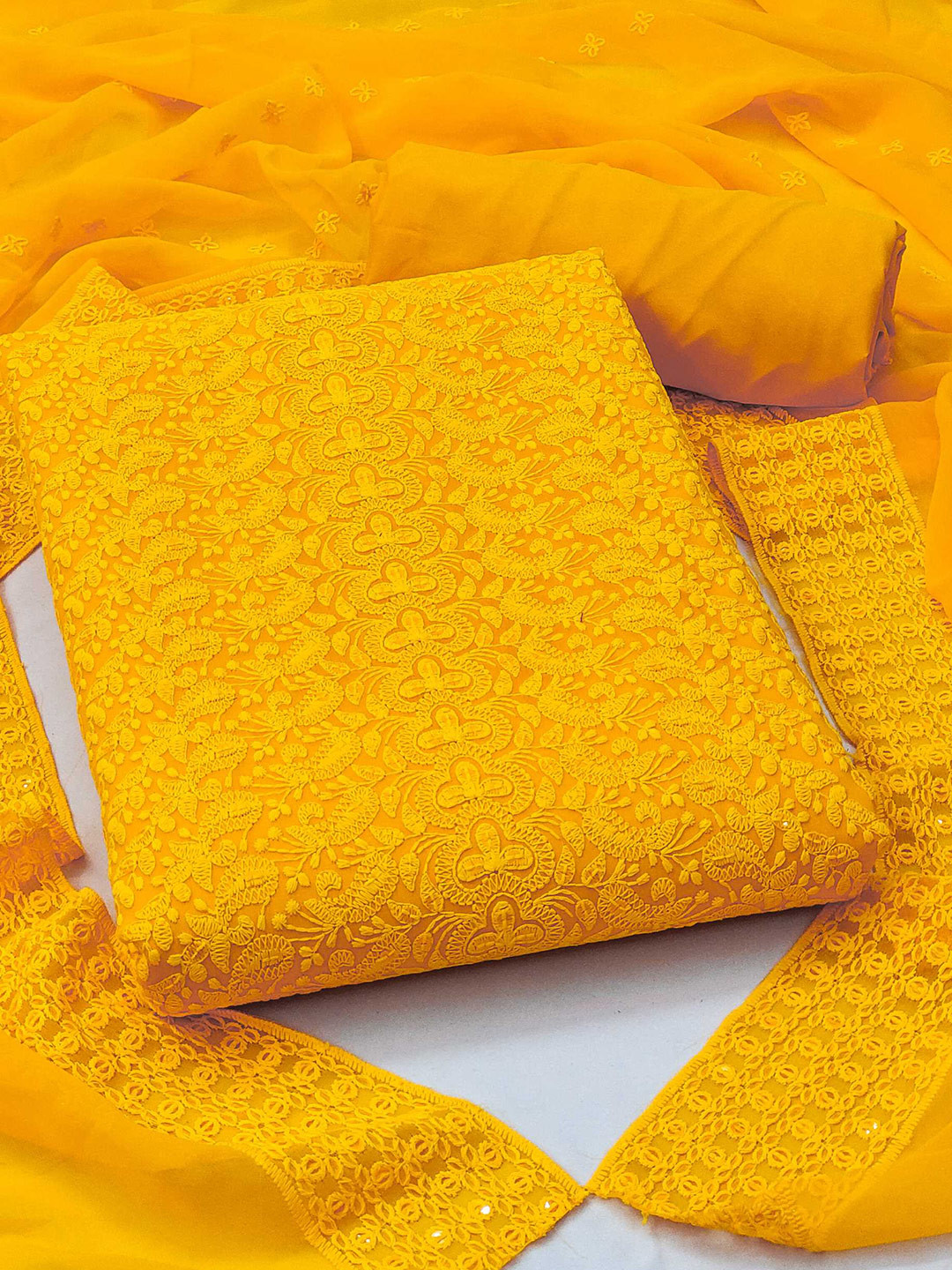 

Panzora Floral Embroidered Sequinned Unstitched Dress Material, Yellow