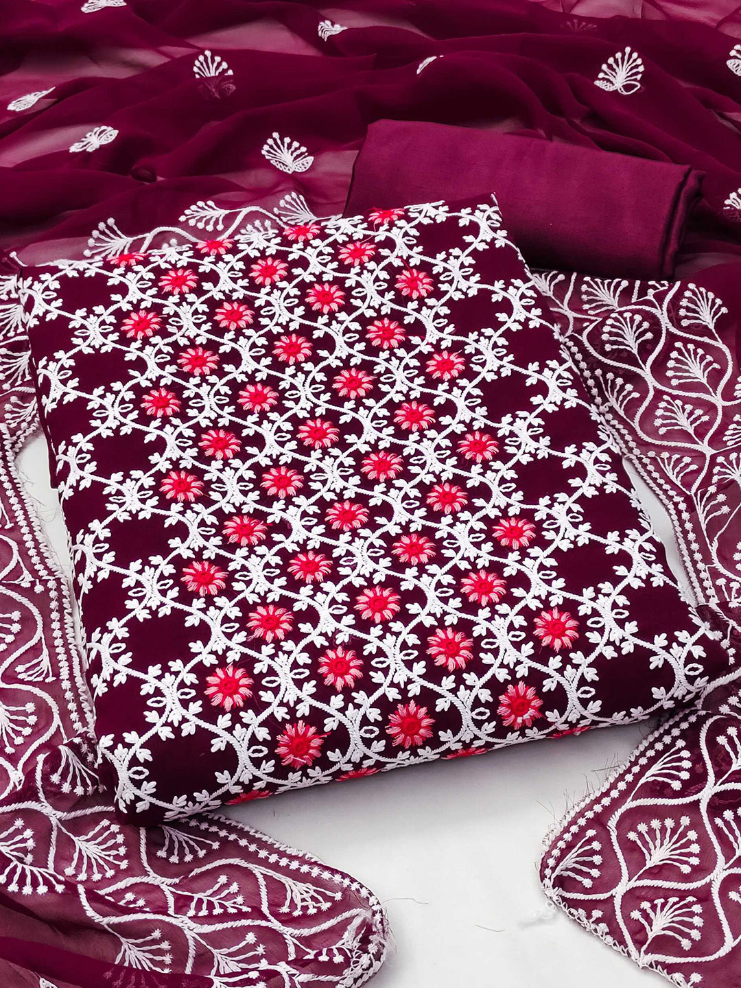 

Panzora Floral Embroidered Unstitched Dress Material, Purple