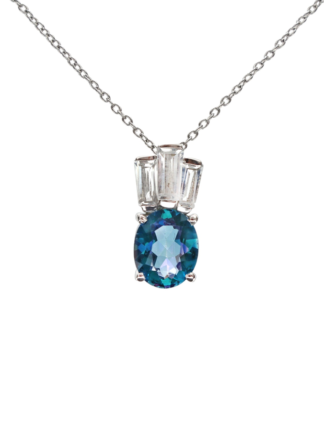 

HIFLYER JEWELS Sterling Silver Topaz-Studded Oval-Charm Pendant