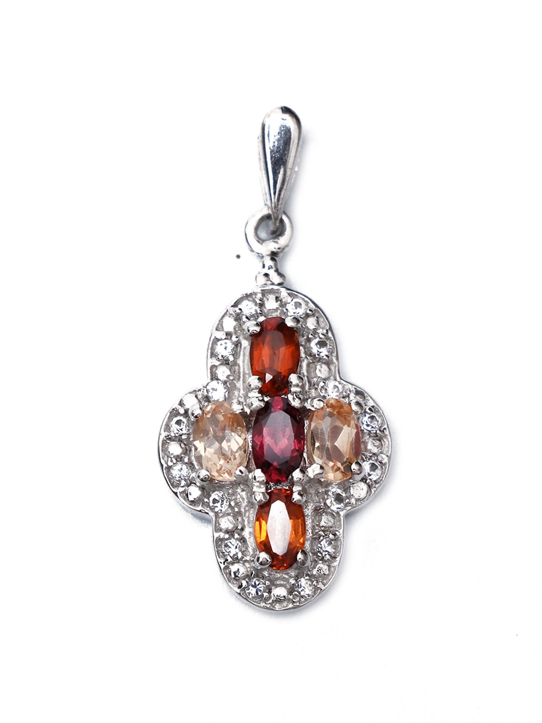 

HIFLYER JEWELS Sterling Silver Topaz-Studded Oval-Charm Pendant