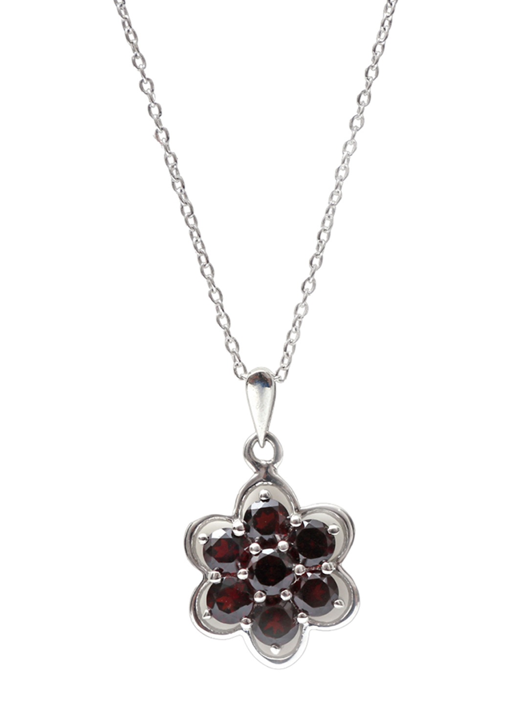 

HIFLYER JEWELS Sterling Silver Garnet-Studded Floral-Charm Pendant