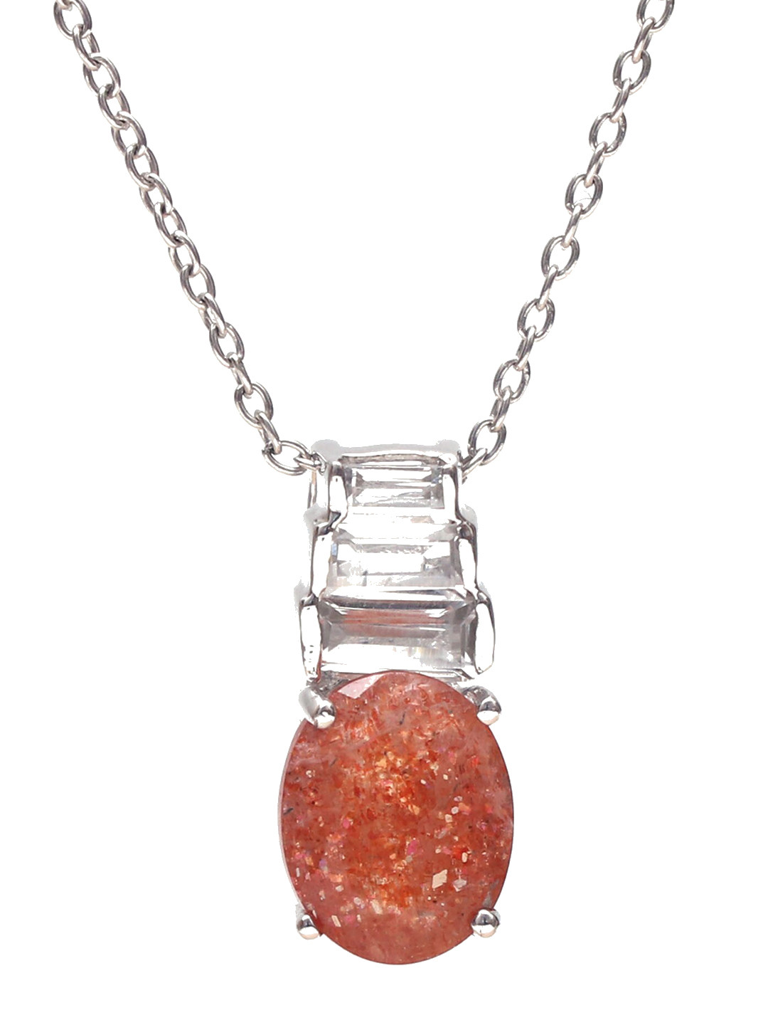 

HIFLYER JEWELS Sterling Silver Topaz-Studded Oval-Charm Pendant