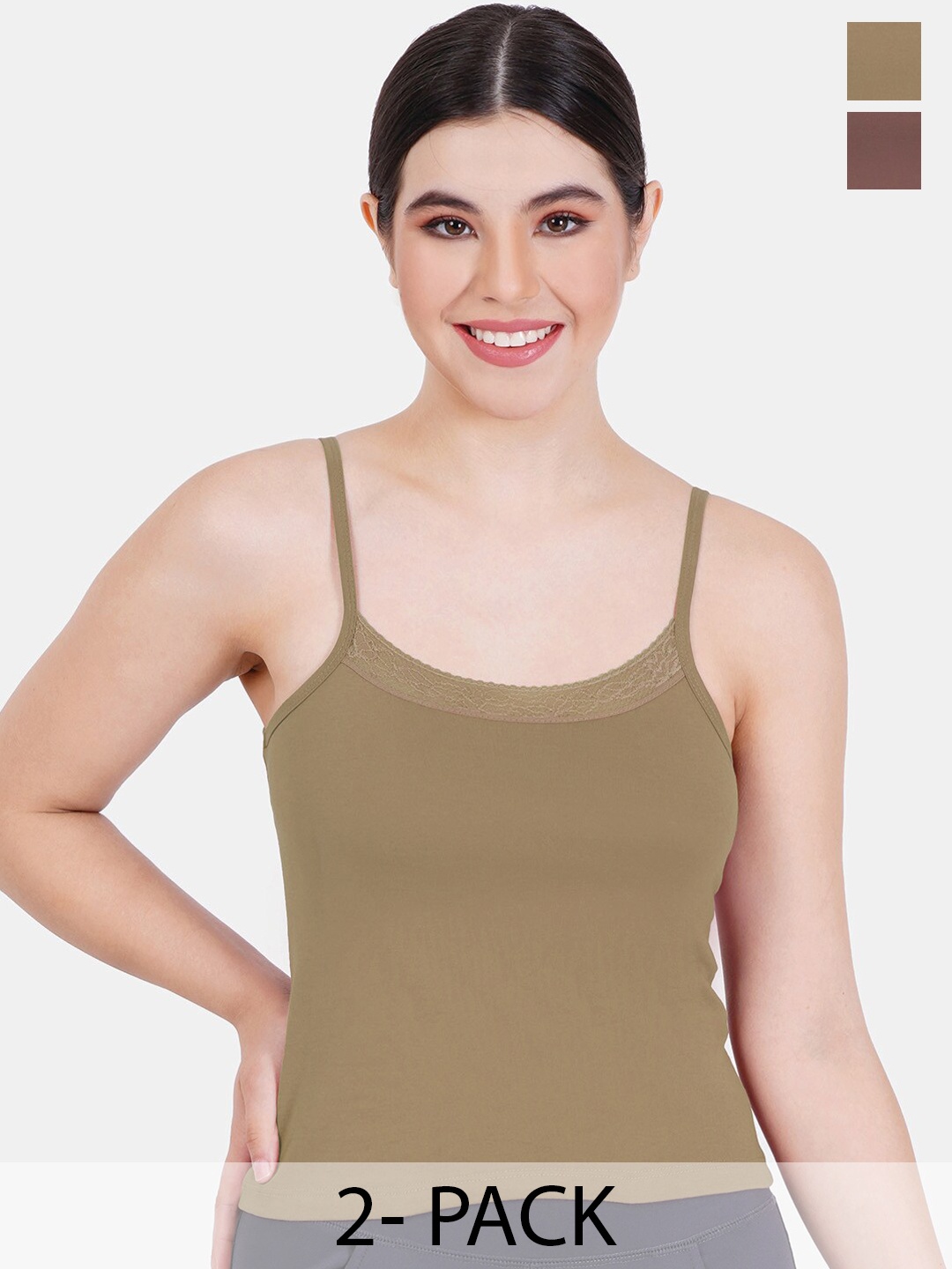 

Reveira Pack Of 2 Non Padded Camisoles, Brown