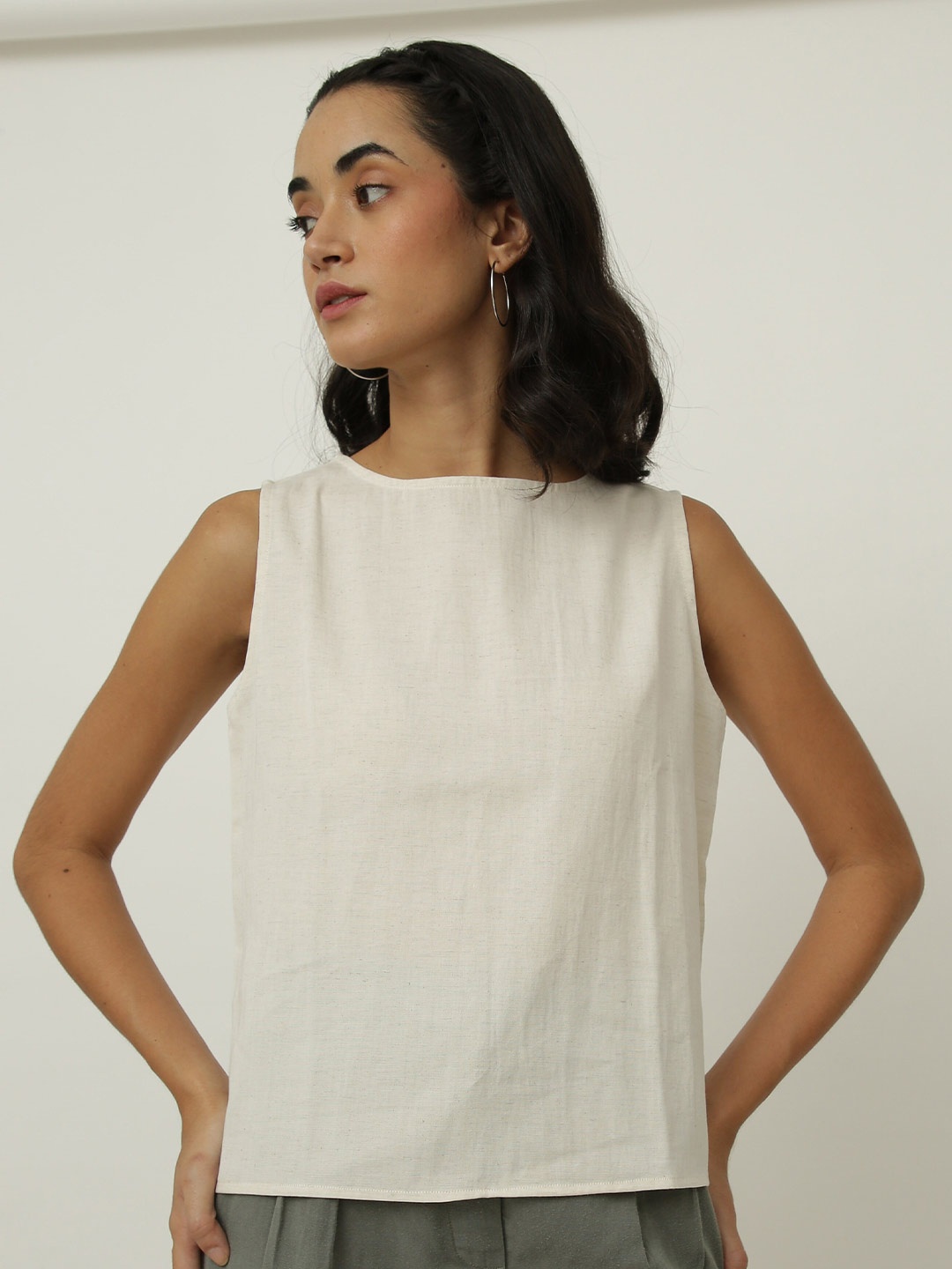 

Saltpetre Boat Neck Satin Top, Cream