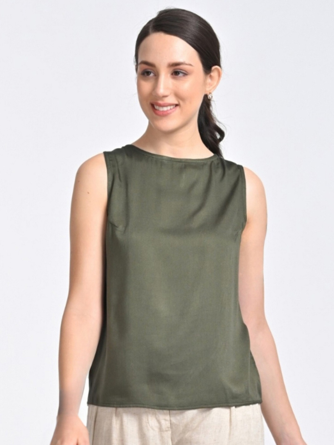 

Saltpetre Round Neck Sleeveless Modal Top, Olive