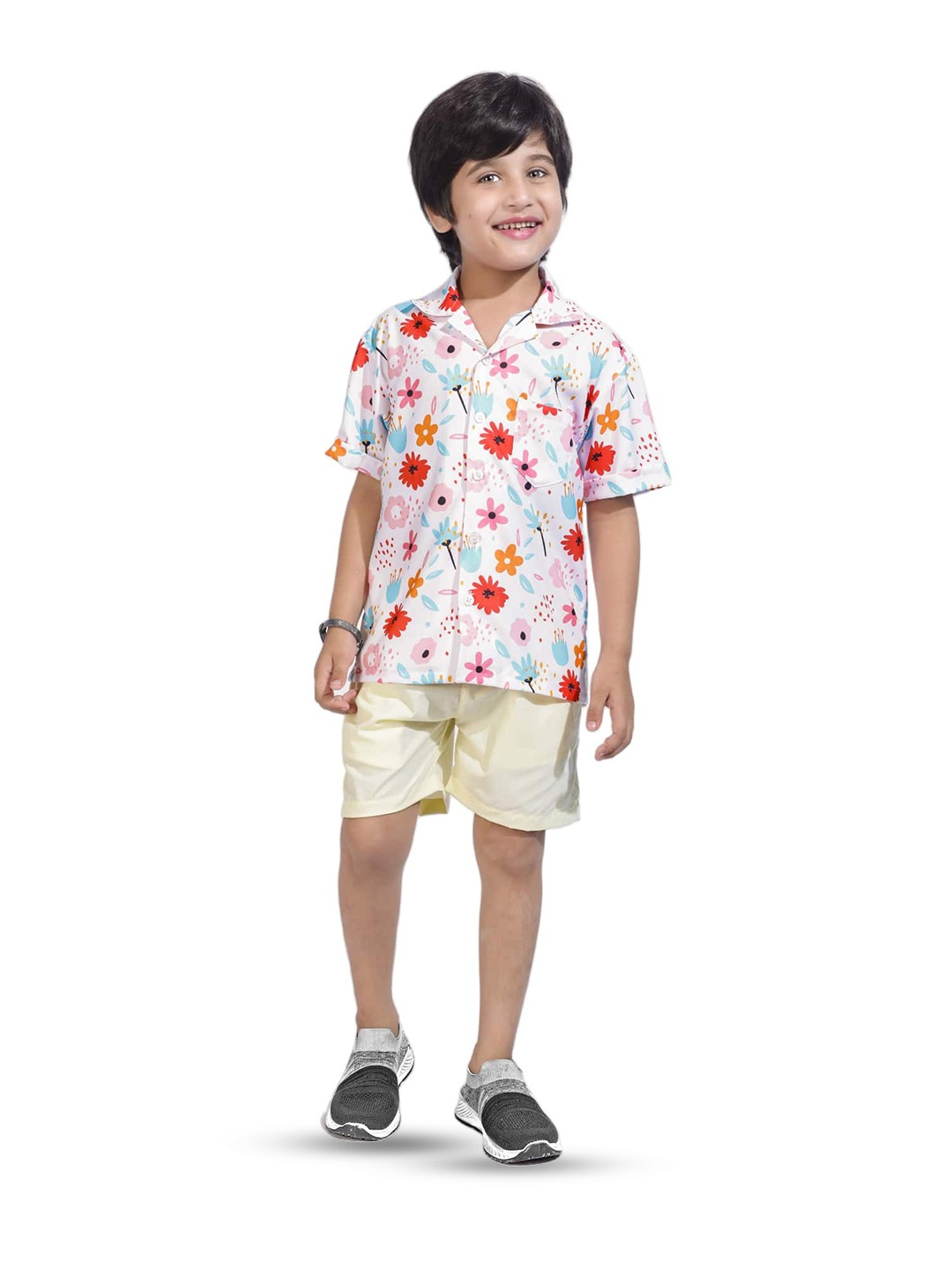 

BAESD Kids Floral Opaque Printed Spread Collar Chest Pocket Cotton Comfort Casual Shirt, Multi