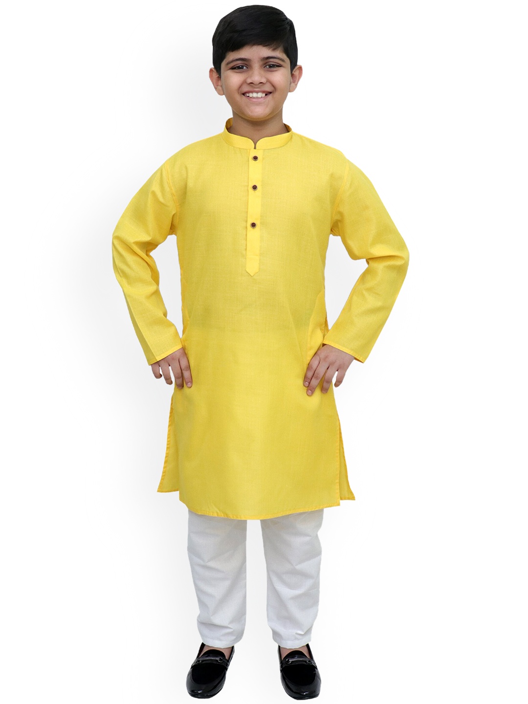 

BAESD Boys Mandarin Collar Long Sleeves Straight Kurta, Yellow