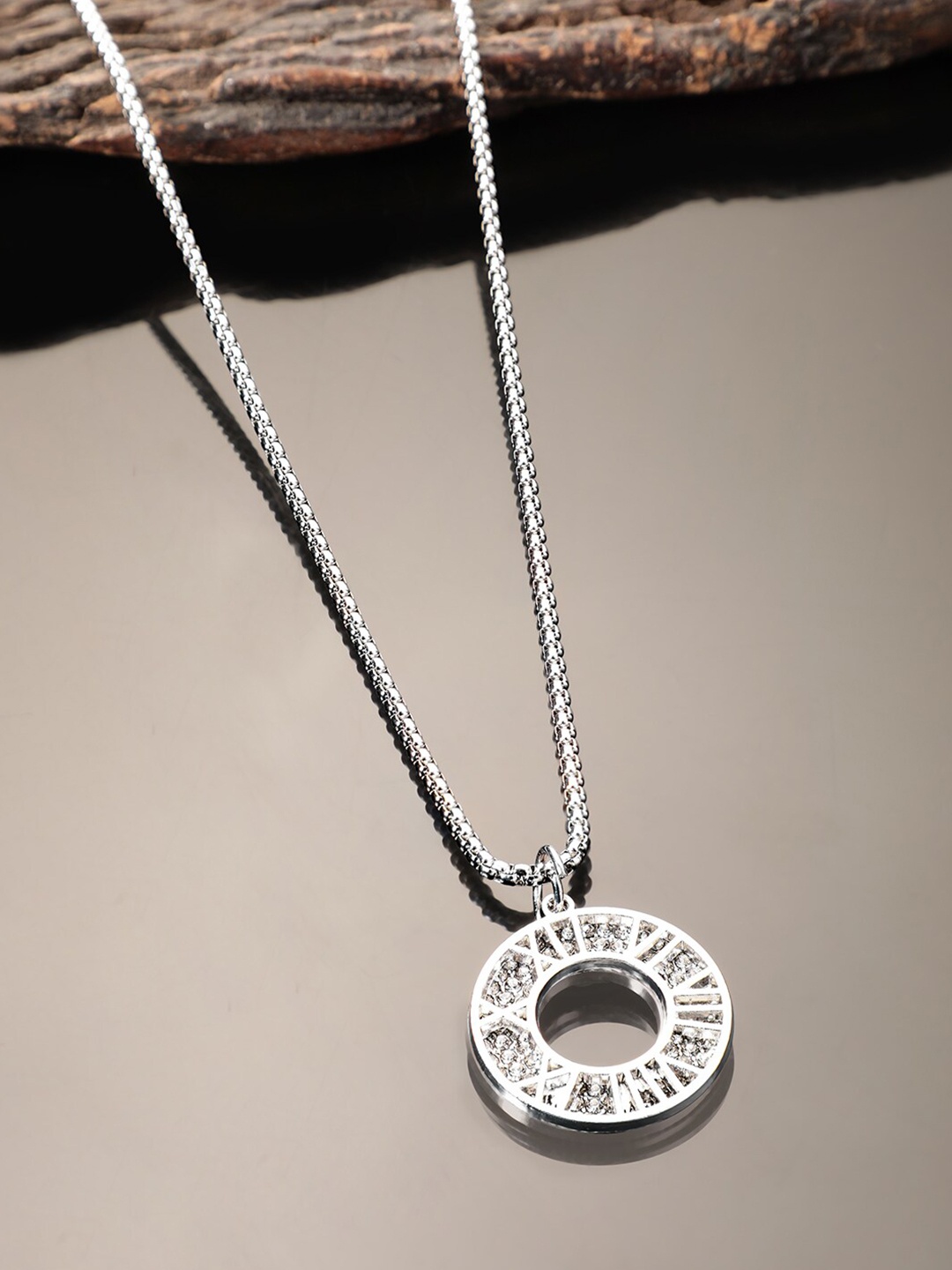 

The Roadster Lifestyle Co. Rhodium Plated Stones Studded Chain & Pendant, Silver