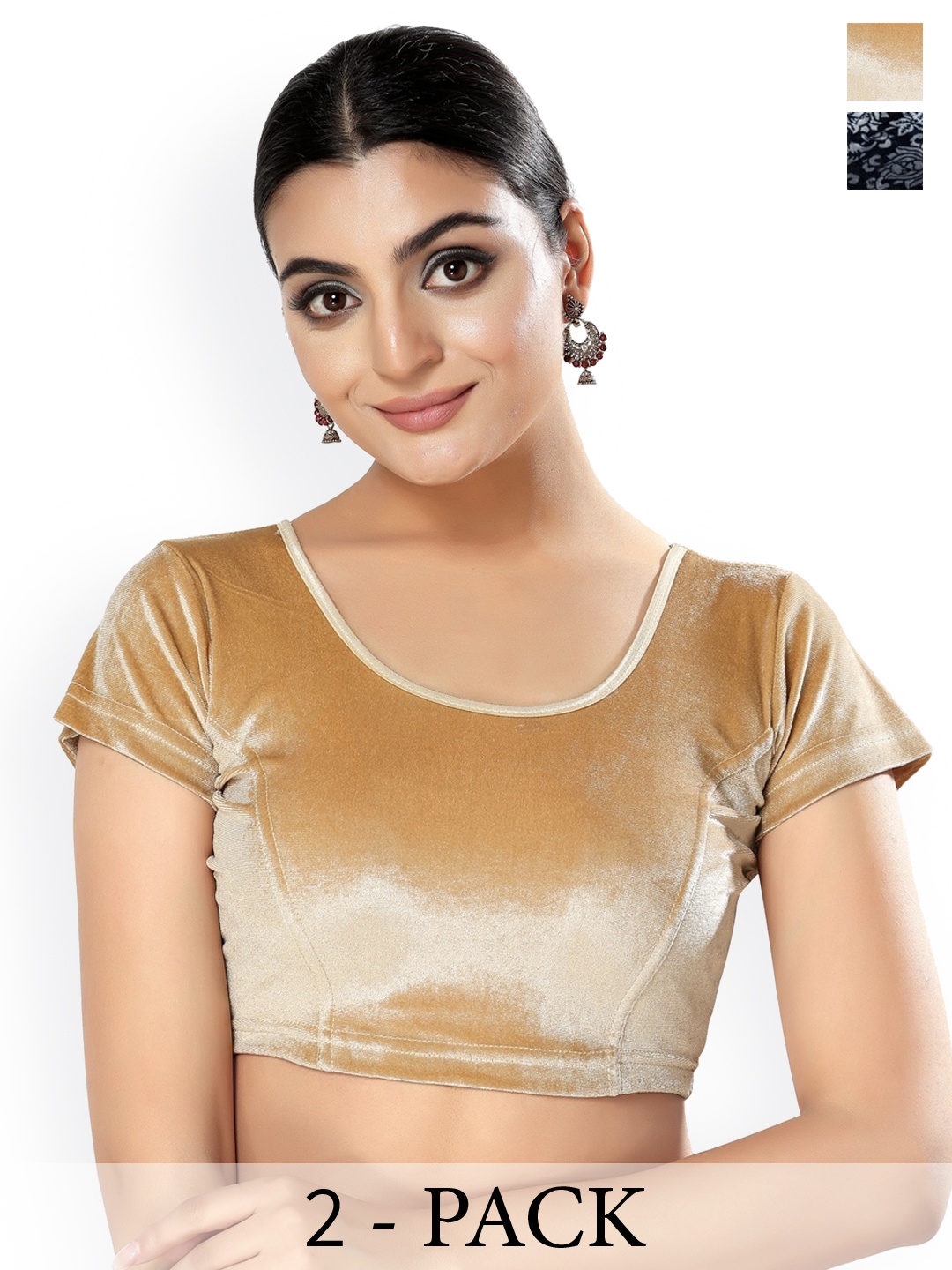 

SALWAR STUDIO Pack Of 2 Printed Saree Blouse, Navy blue