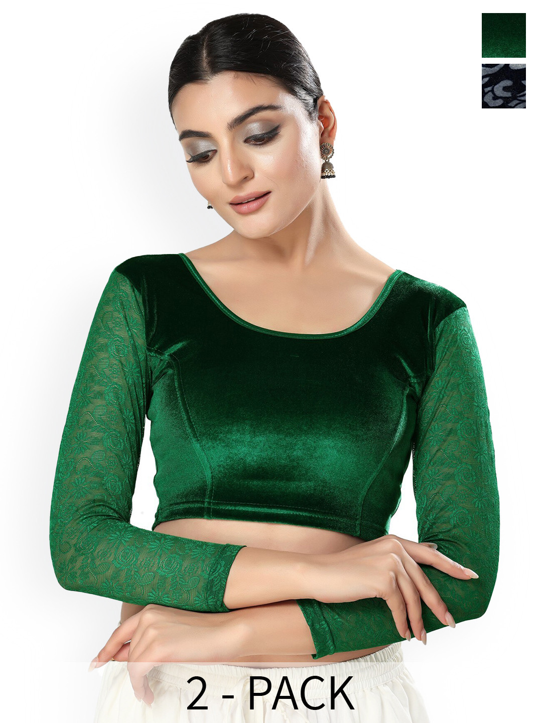 

SALWAR STUDIO Pack Of 2 Saree Blouses, Navy blue
