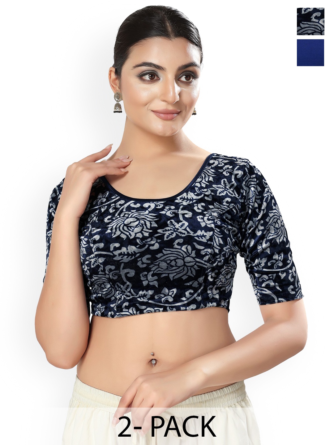 

SALWAR STUDIO Pack Of 2 Printed Saree Blouse, Blue