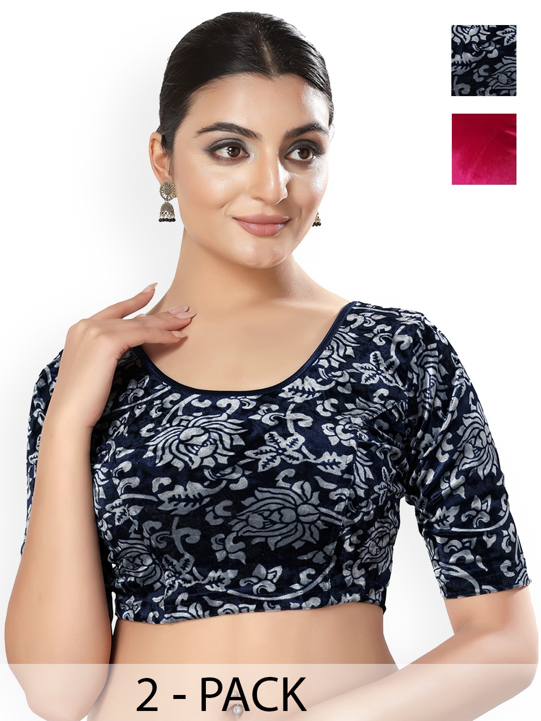

SALWAR STUDIO Pack Of 2 Printed Saree Blouse, Pink