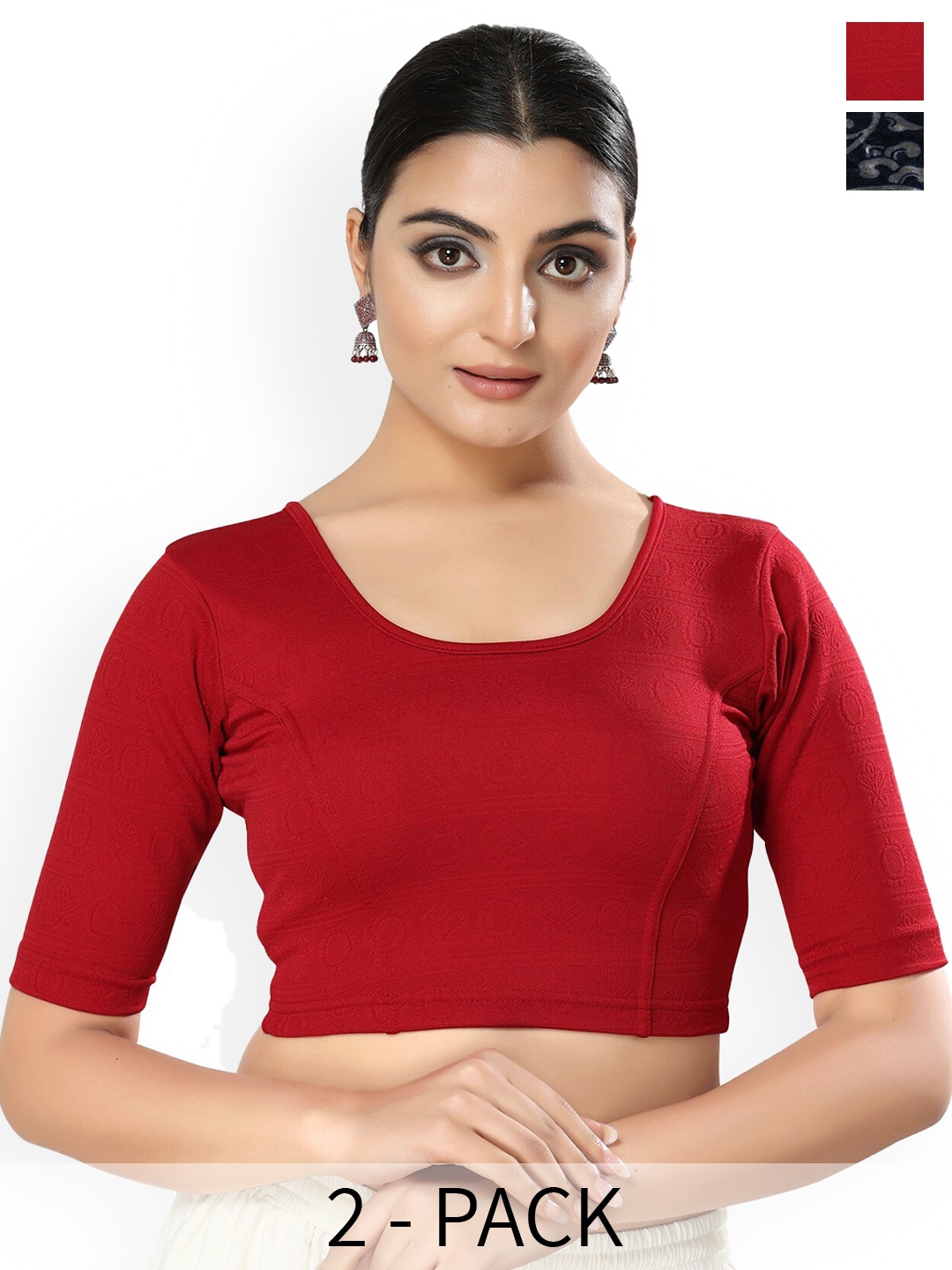 

SALWAR STUDIO Pack Of 2 Printed Saree Blouse, Navy blue