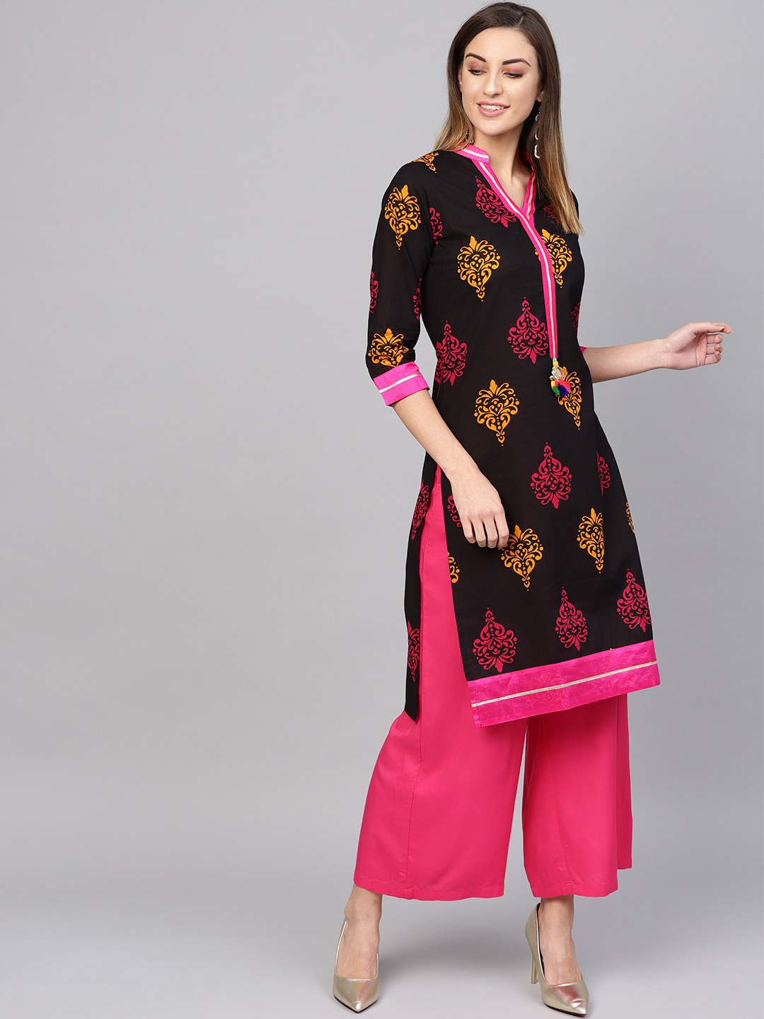 

KALINI Printed Cotton Kurta, Black