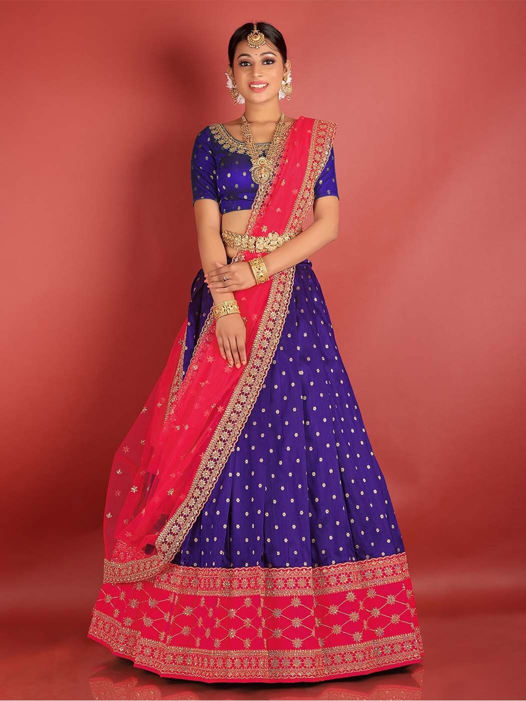 

HALFSAREE STUDIO Woven Design Semi-Stitched Lehenga & Unstitched Blouse With Dupatta, Purple