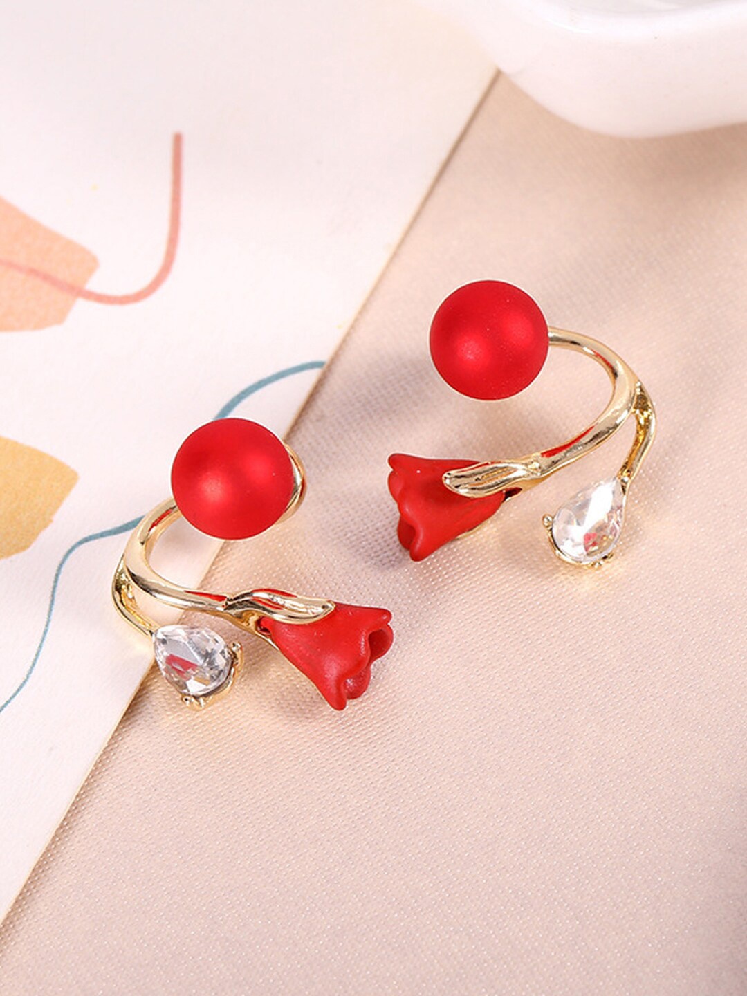 

Krelin Gold Plated Floral Shaped Jacket Studs, Red
