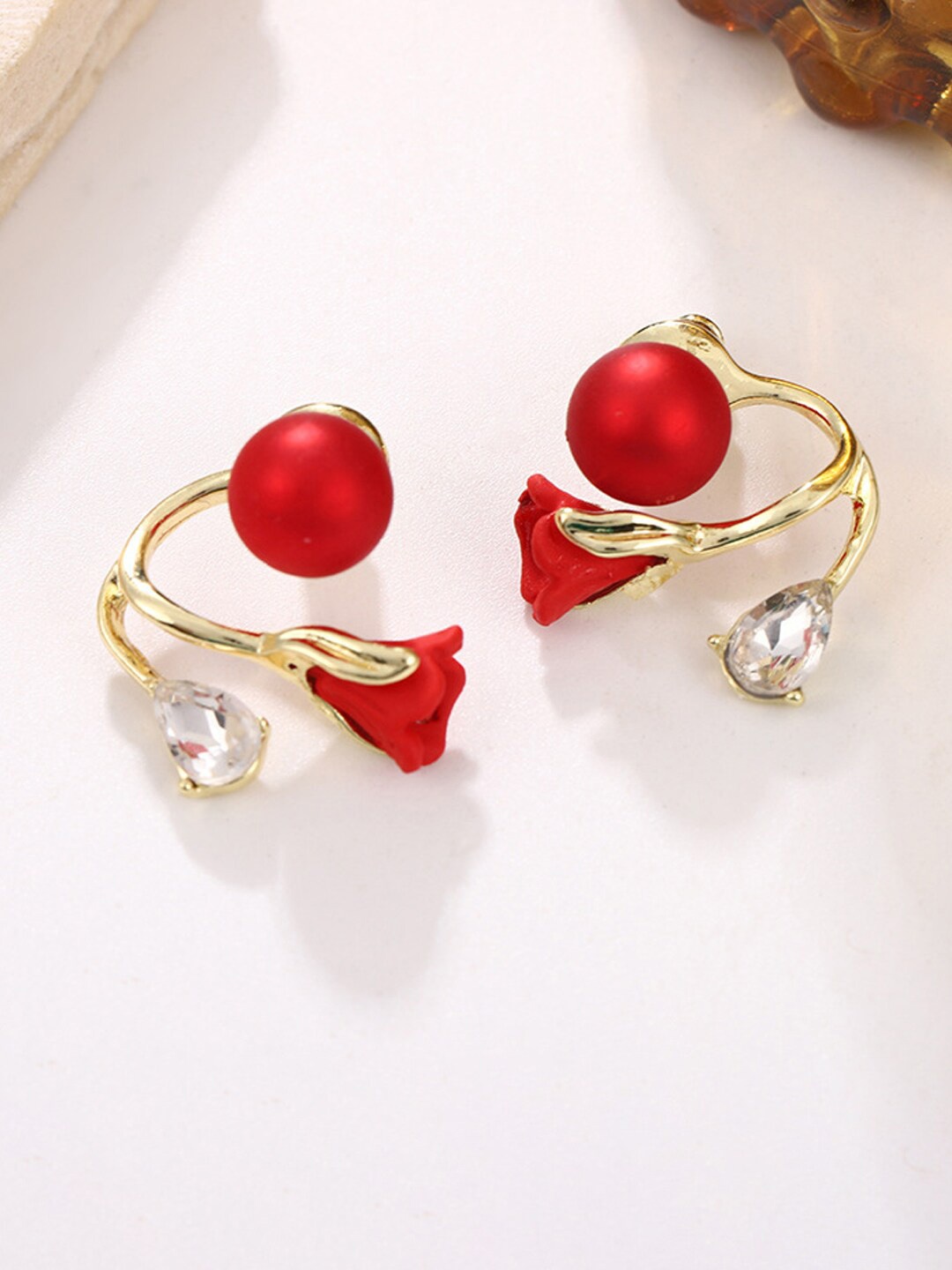 

Krelin Gold-Plated Floral Studs Earrings, Red