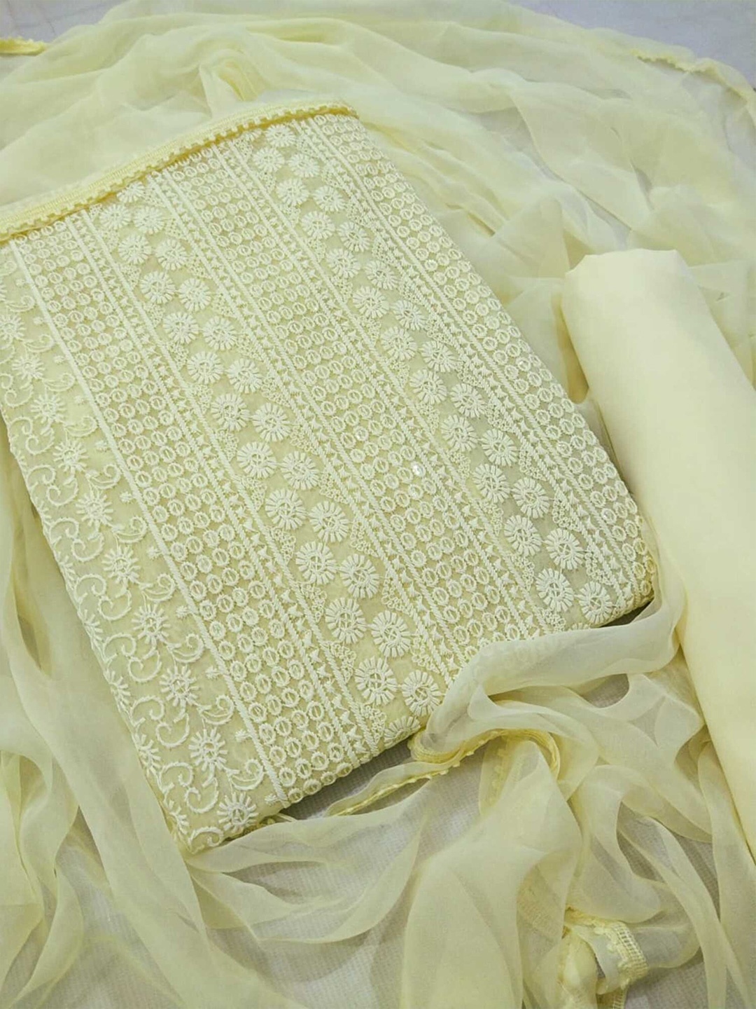 

Panzora Ethnic Motifs Embroidered Sequinned Unstitched Dress Material, Yellow