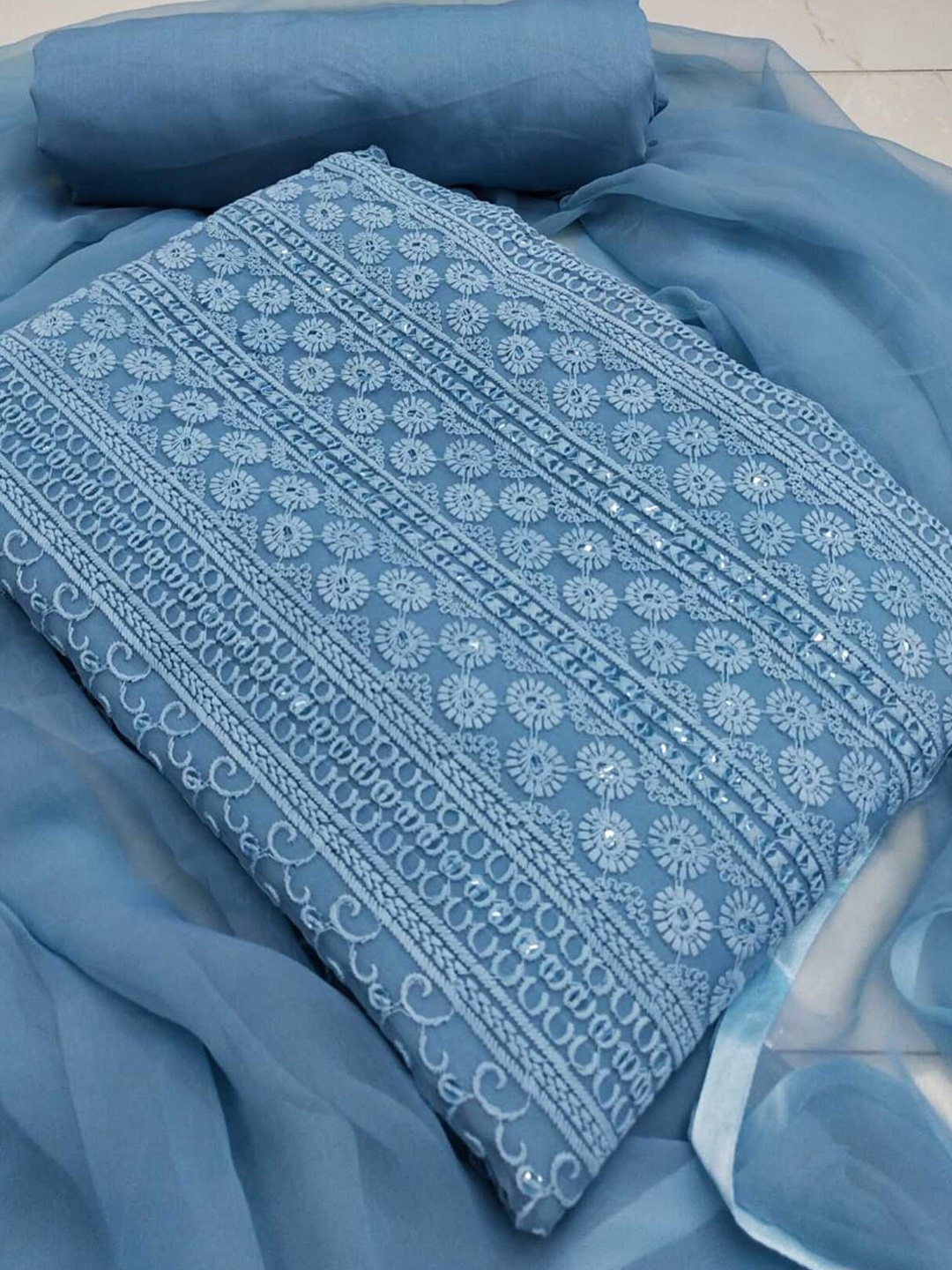 

Panzora Embroidered Unstitched Dress Material, Blue
