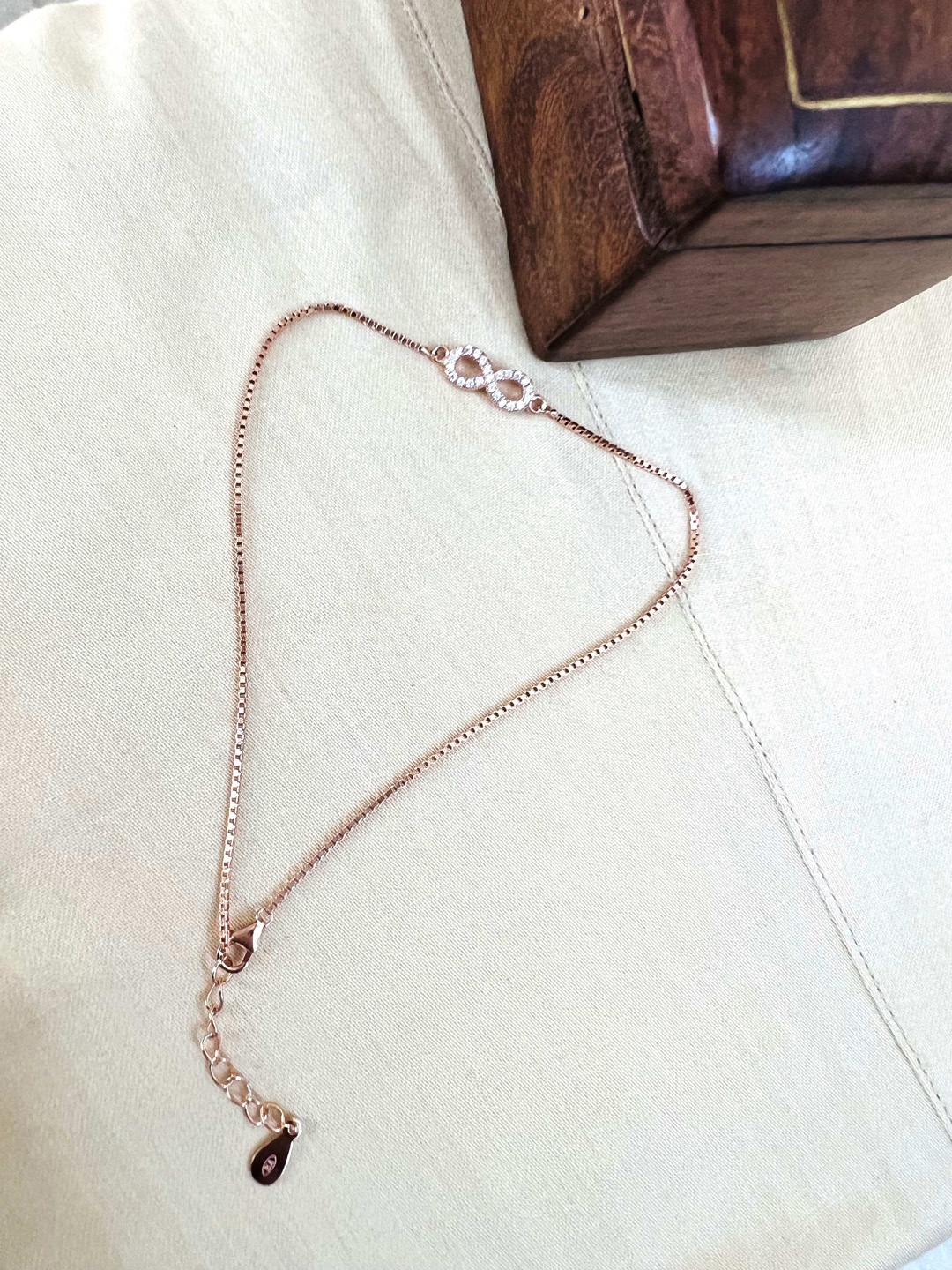 

Arte Jewels 925 Oxidised Silver Anklet, Rose gold