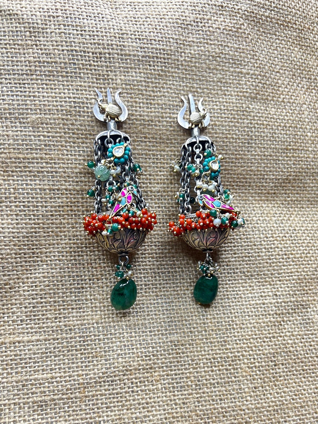 

Arte Jewels 925 Sterling Silver Stones Studded Beads Beaded Temple Drop Earrings