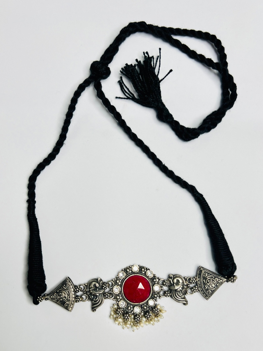 

Arte Jewels 9.25 Sterling Silver Oxidised Necklace, Red
