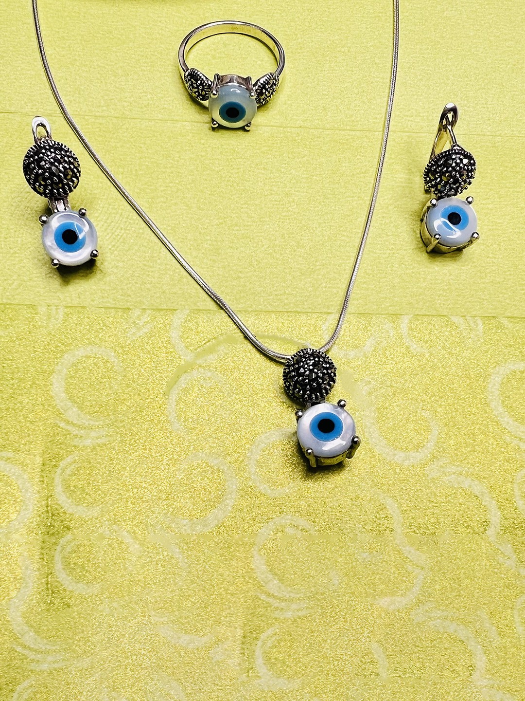 

Arte Jewels Sterling Silver Artificial Stones Studded Jewellery Set With Ring