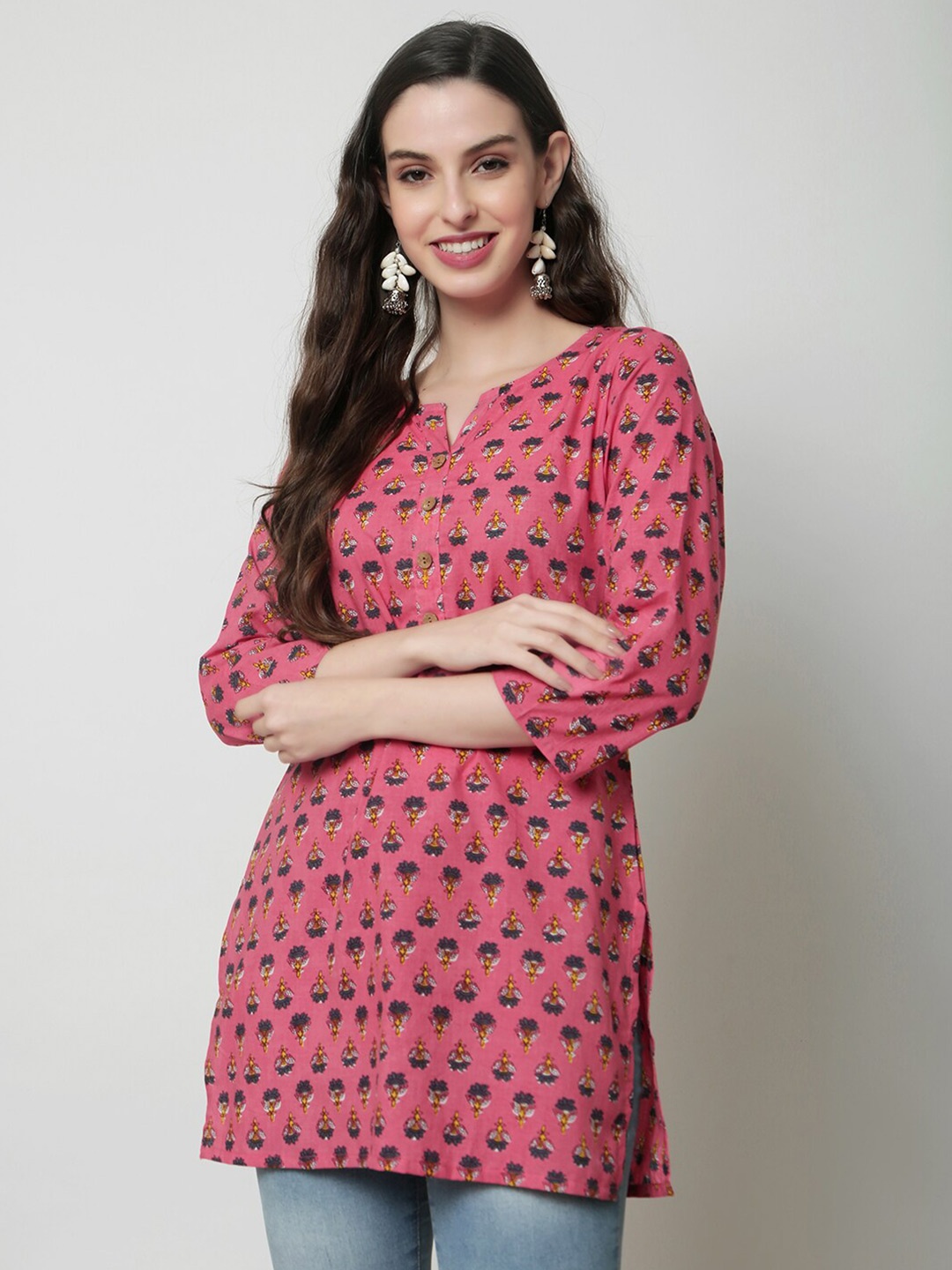 

KALINI Floral Printed Pure Cotton Kurti, Pink