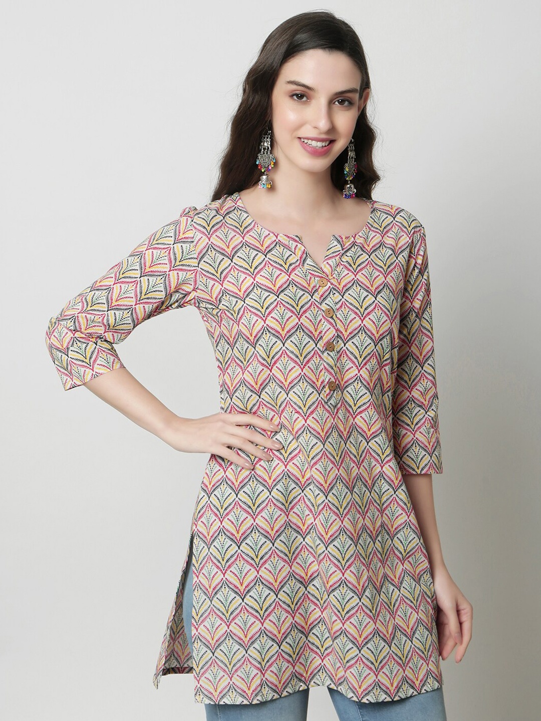 

KALINI Ethnic Motifs Printed Pure Cotton Kurti, White
