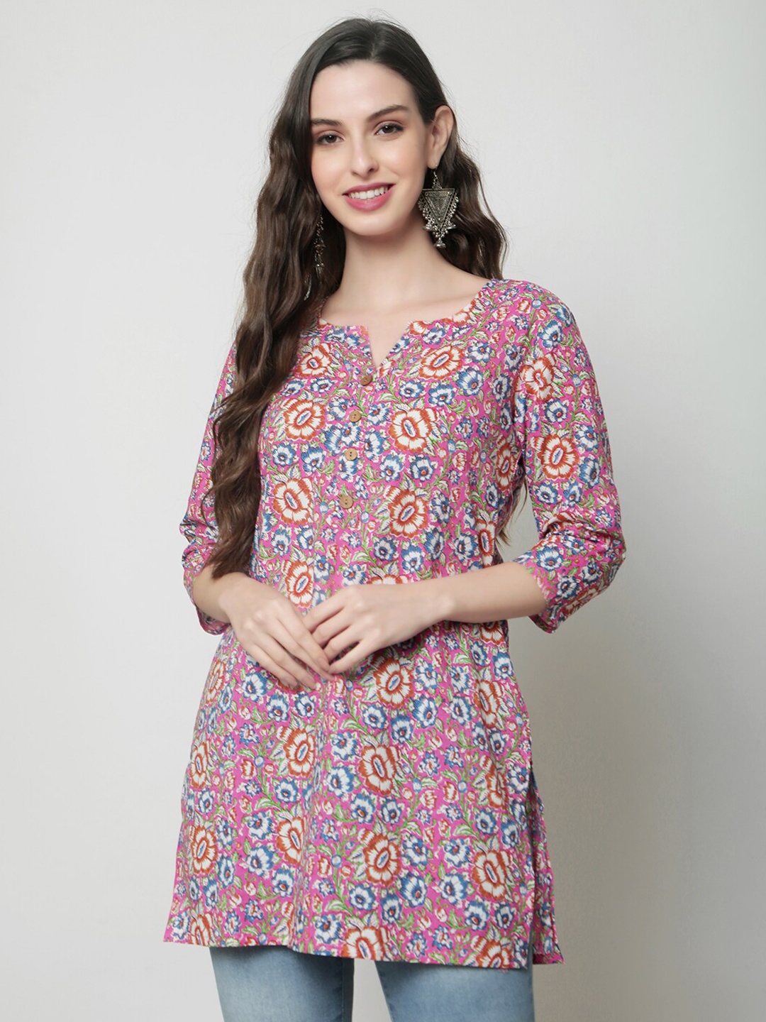 

KALINI Floral Printed Pure Cotton Kurti, Pink