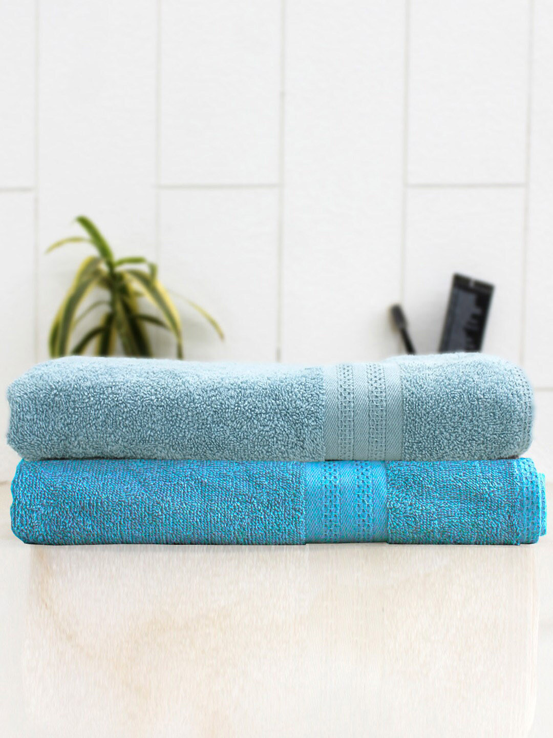 

AVI Living Blue 2 Pieces Quick Dry 400 GSM Cotton Bath Towels