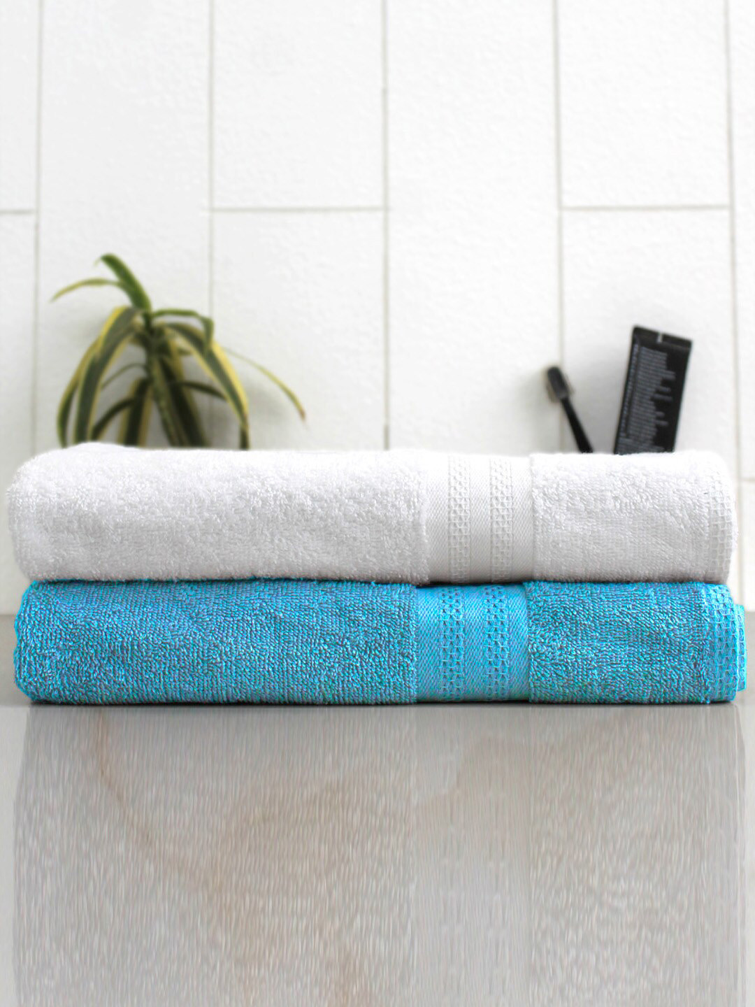 

AVI Living Blue 2 Pieces Quick Dry 400 GSM Cotton Bath Towels