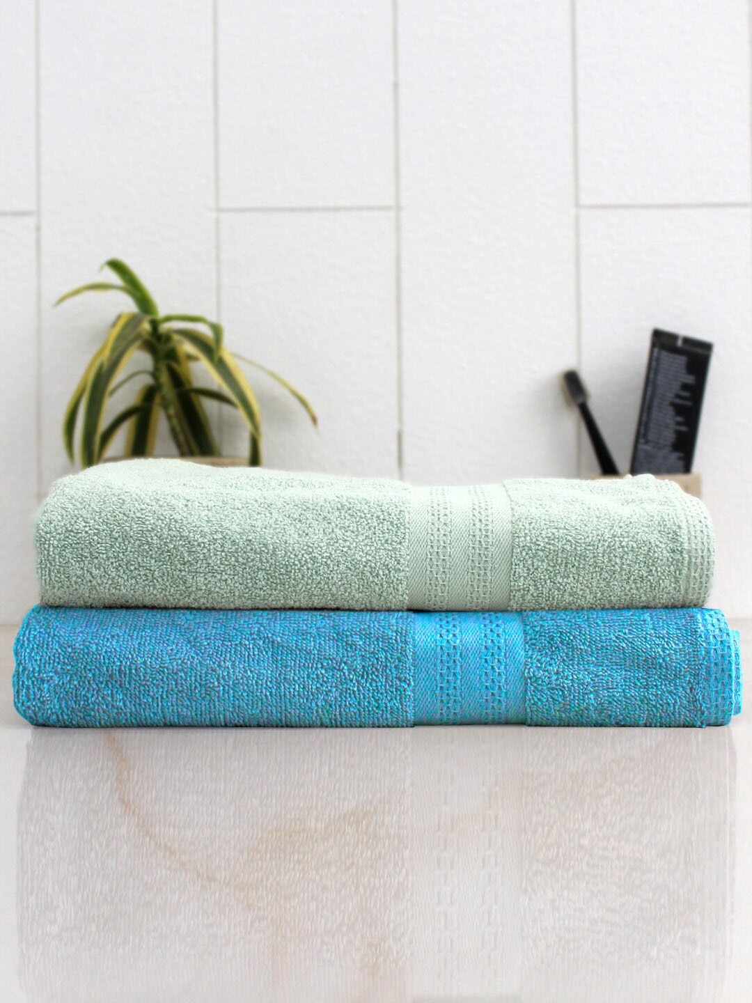 

AVI Living Blue 2 Pieces Quick Dry 400 GSM Cotton Bath Towels