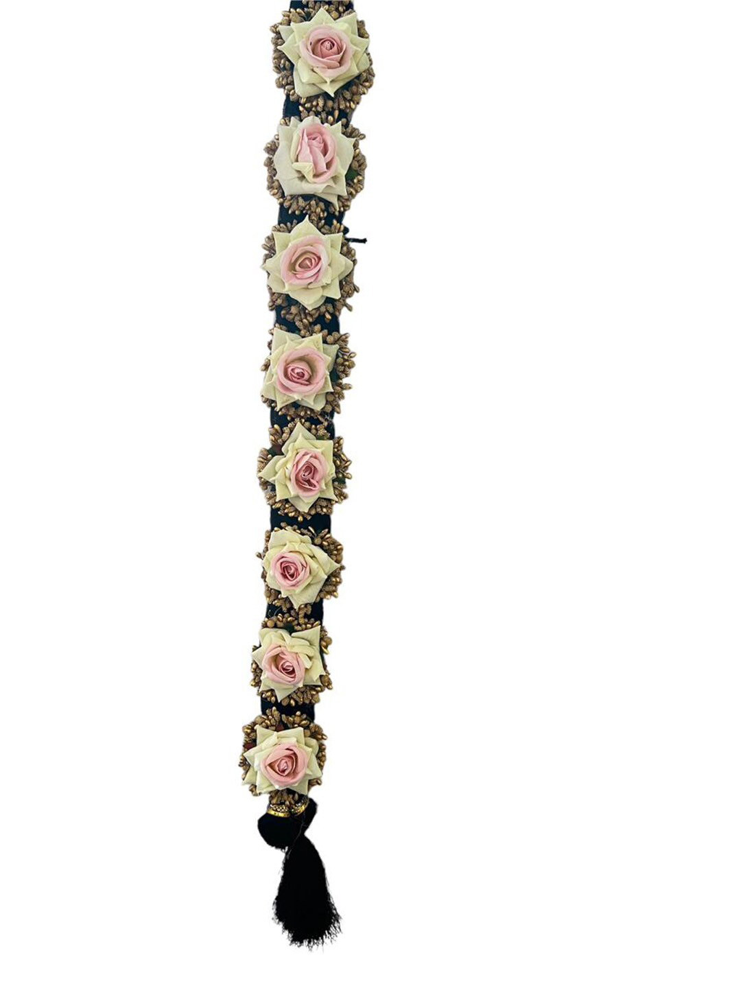 

Krelin Bharatanatyam Poola Jadalu Kunjalam Billalu Braid Hair Extension - White-Gold 01