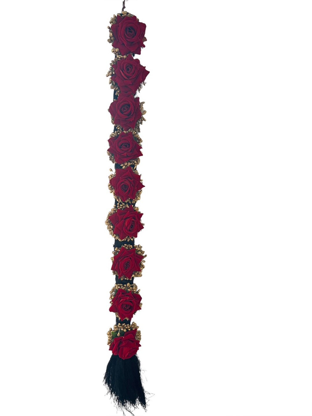 

Krelin Bharatanatyam Poola Jadalu Kunjalam Billalu Braid Hair Extension - Red-Gold 08
