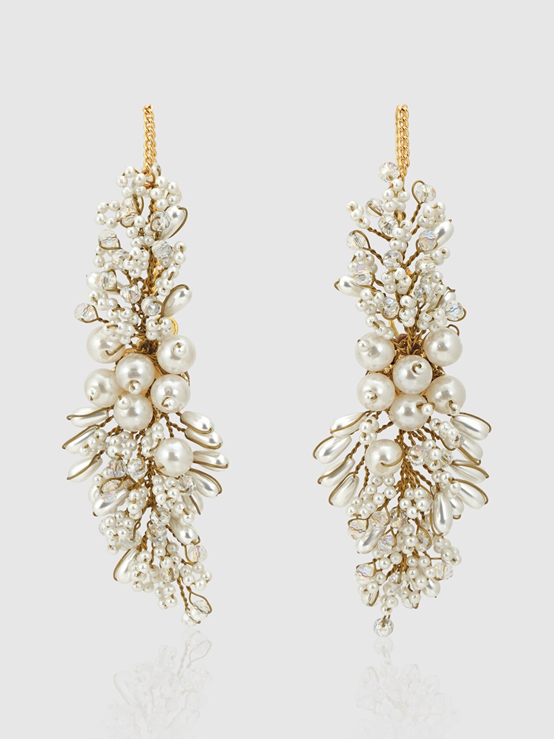 

D'oro White & Gold-Toned Drop Earrings