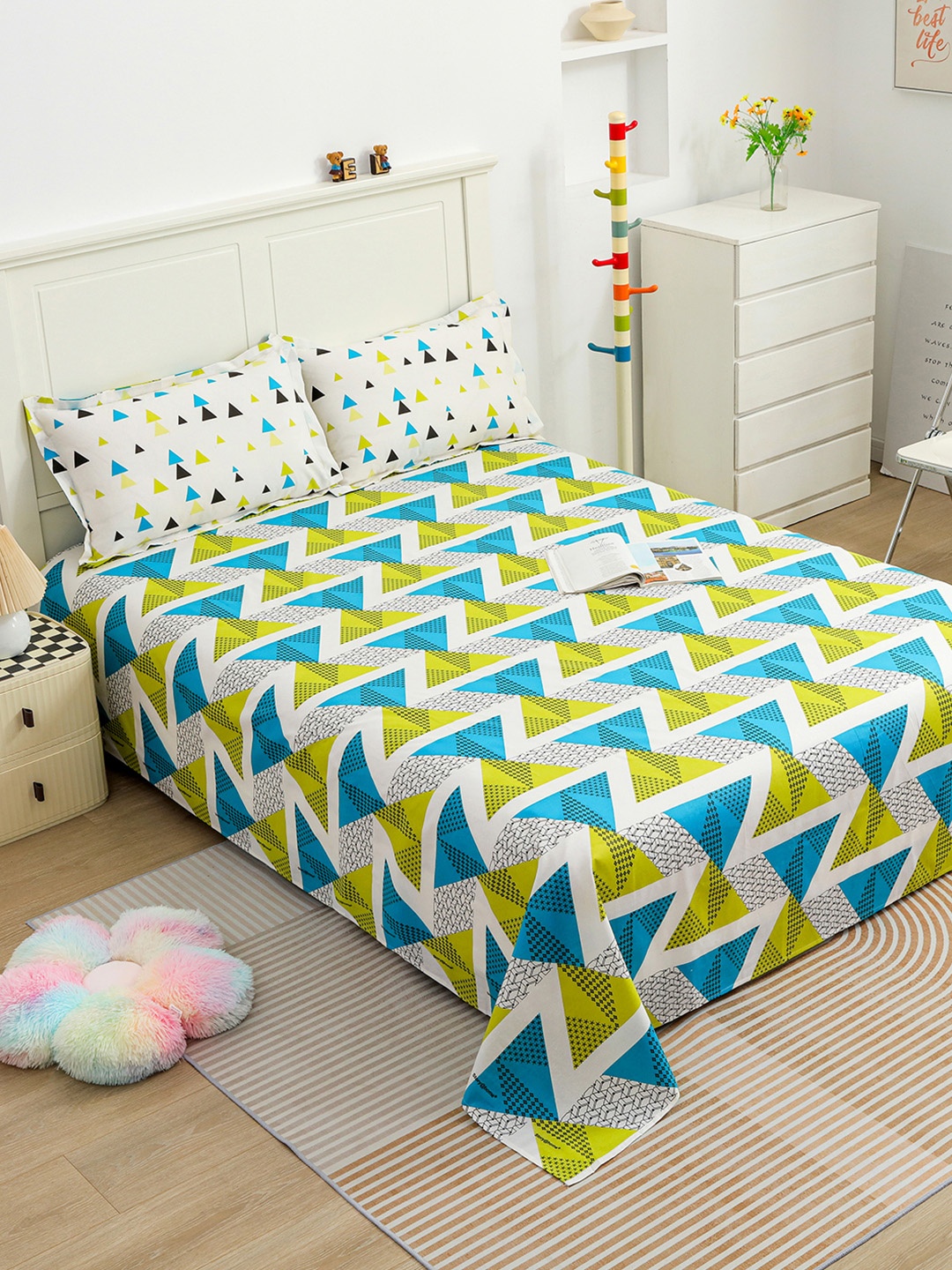 

Story@home Teal Green Geometric Cotton 144 TC Queen Bedsheet With 2 Pillow Covers