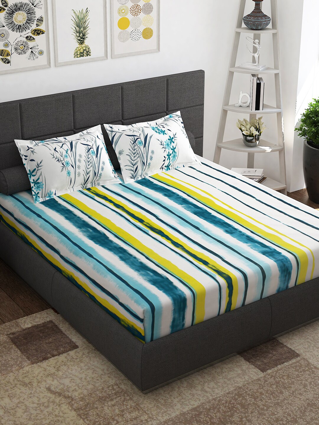 

Story@home Blue White Striped 144 TC Cotton 144 TC Queen Bedsheet With 2 Pillow Covers