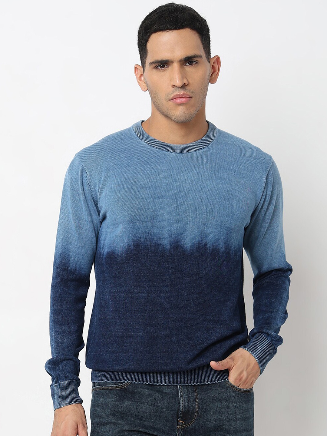 

SPYKAR Tie & Dye Cotton Pullover Sweater, Blue