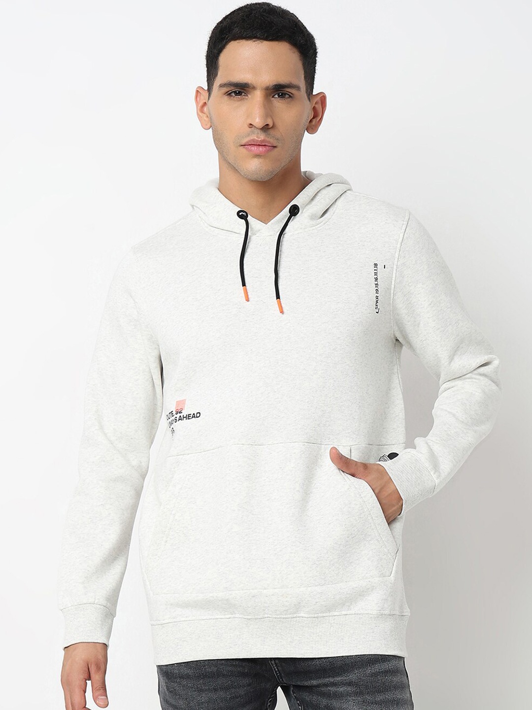 

SPYKAR Typography Printed Hooded Pullover Sweatshirt, White