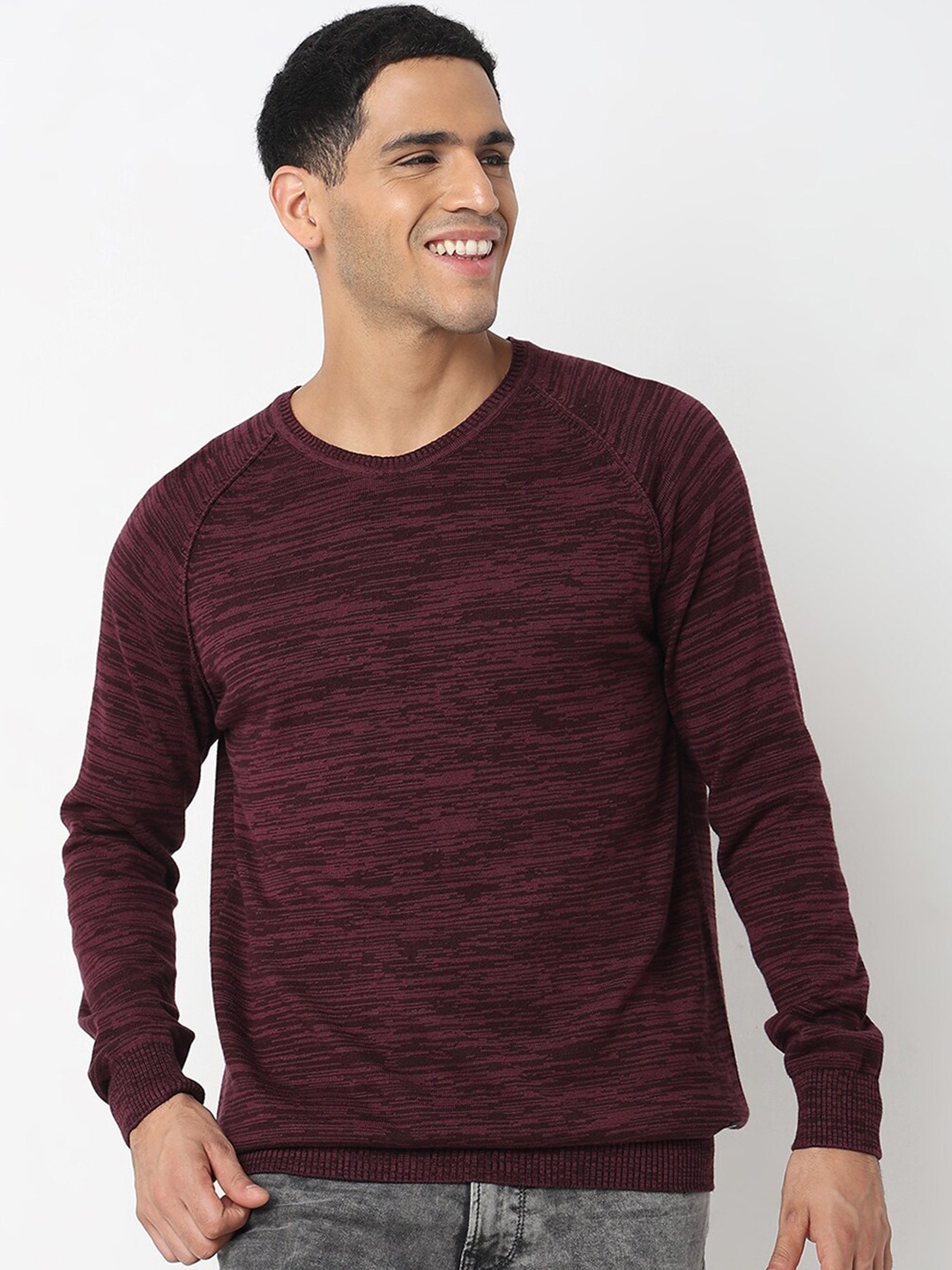 

SPYKAR Abstract Self Design Cotton Pullover Sweater, Red