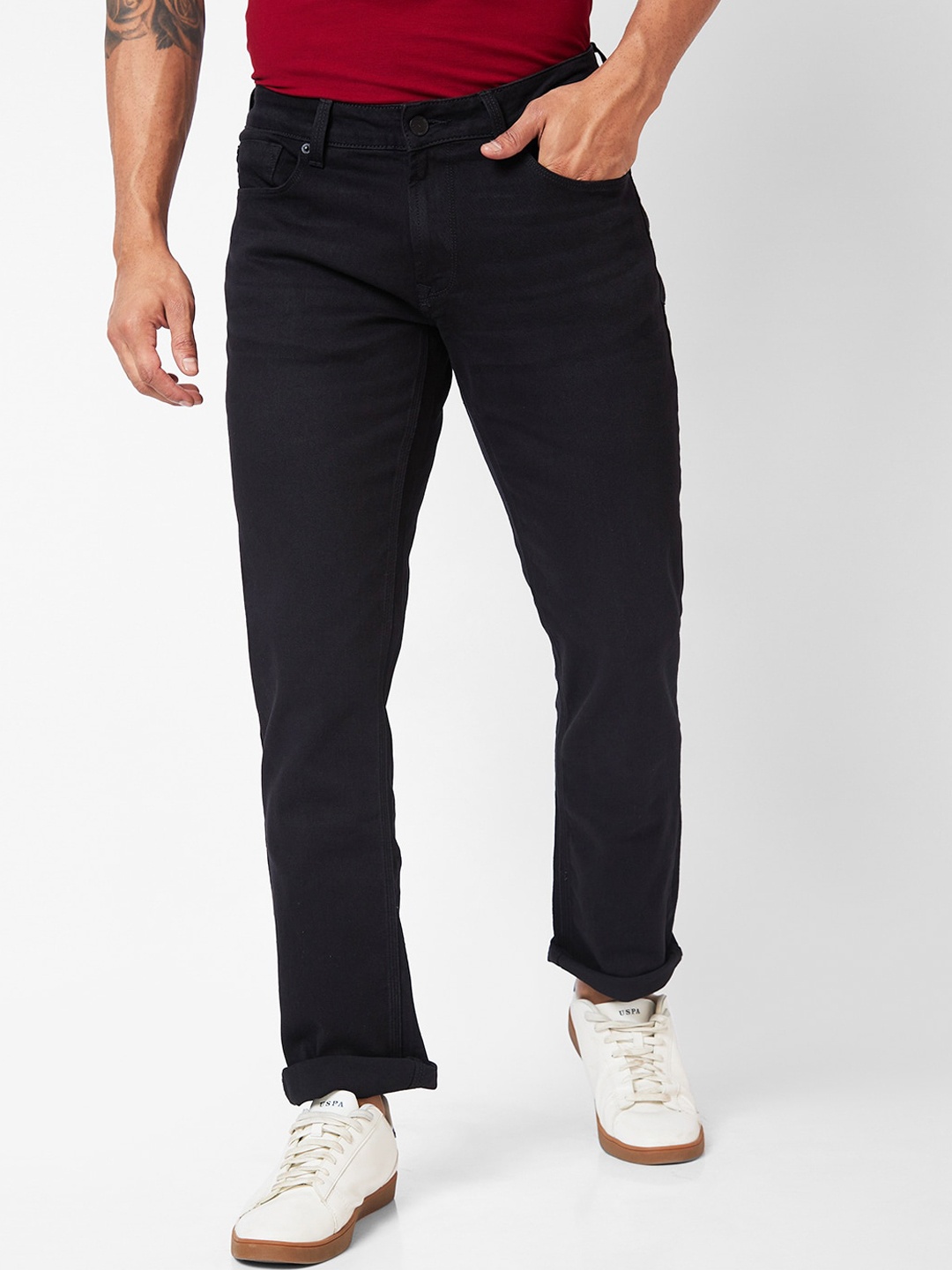 

SPYKAR Men Mid Rise Clean look Cotton Jeans, Black