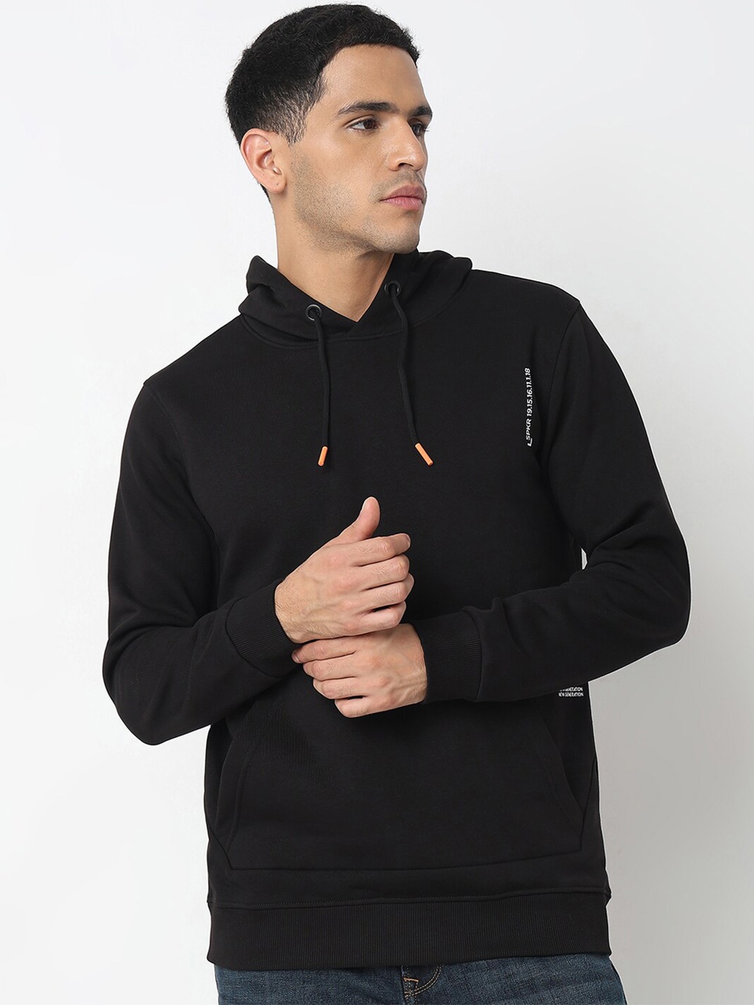 

SPYKAR Hooded Neck Long Sleeves Cotton Pullover Sweatshirt, Black