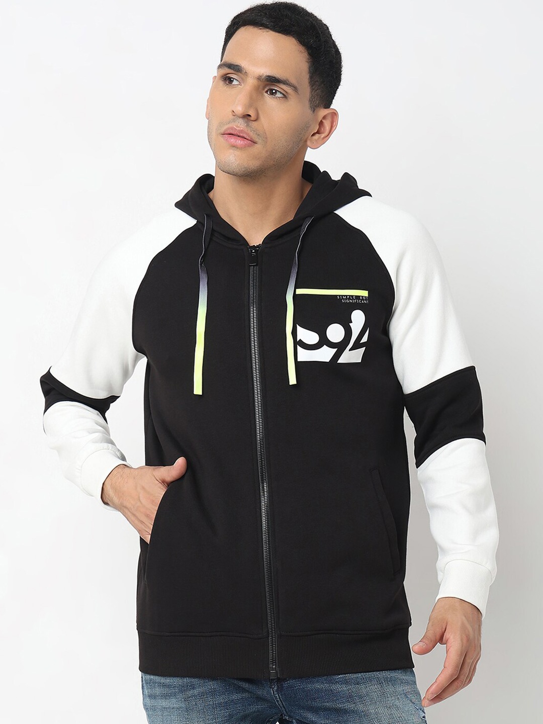 

SPYKAR Graphic Printed Hooded Cotton Sweatshirt, Black