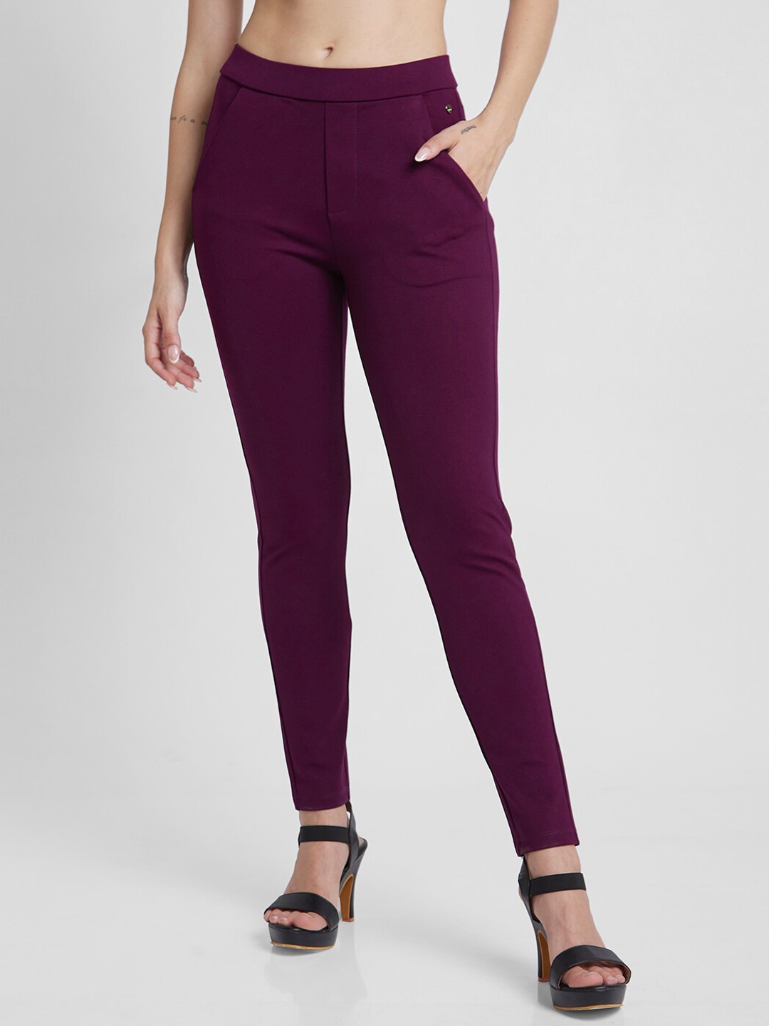 

SPYKAR Women Skinny-Fit High Rise Track Pant, Purple