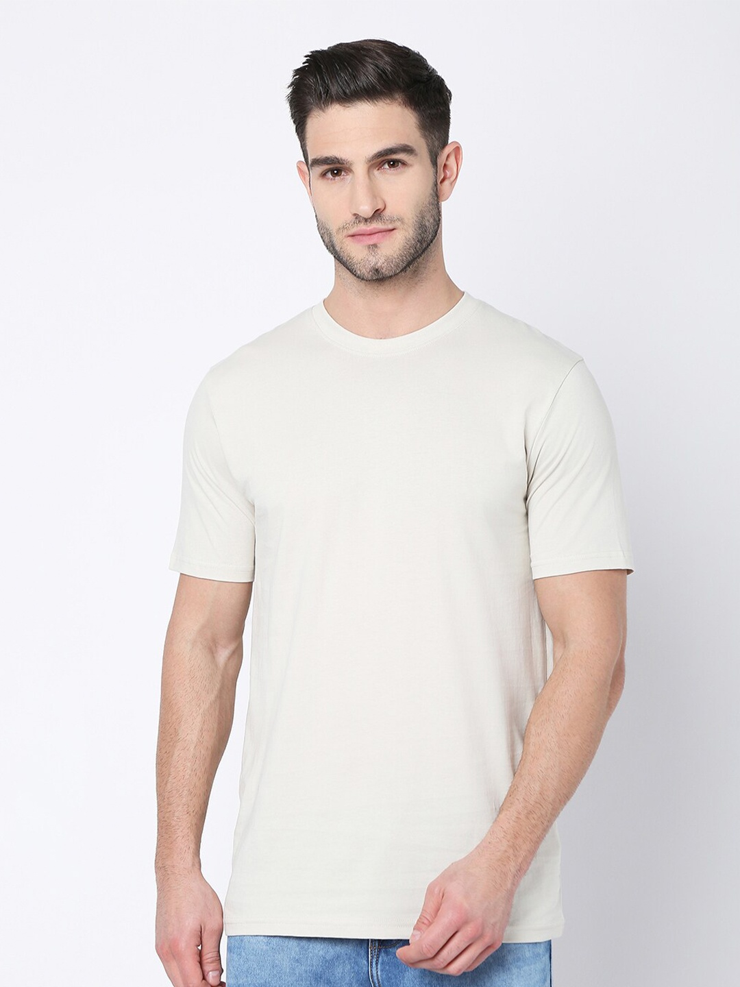

R&B Round Neck Cotton T-shirt, Beige