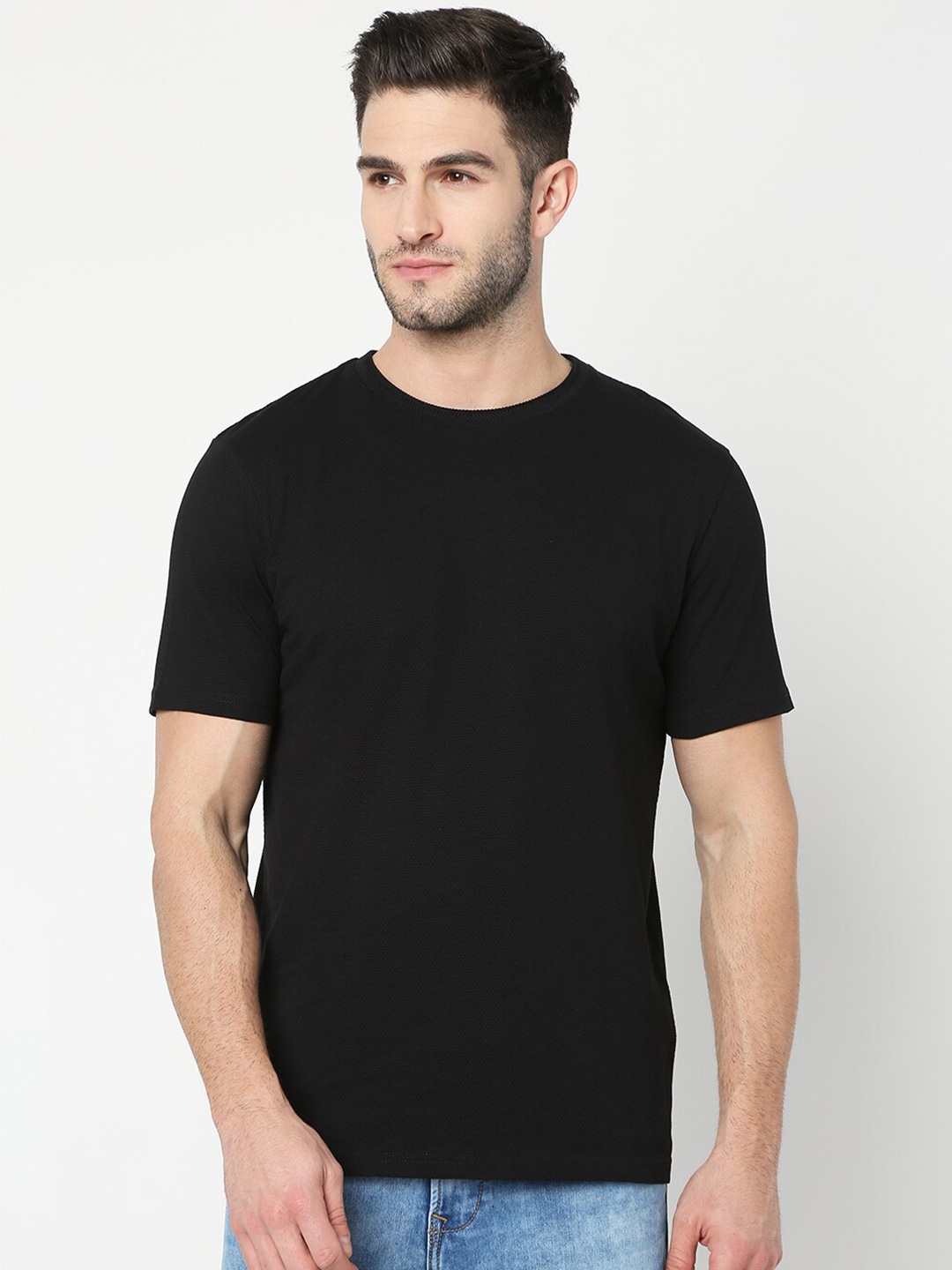 

R&B Round Neck Cotton T-shirt, Black