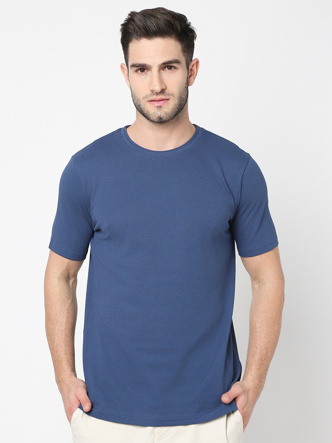 

R&B Round Neck Cotton T-shirt, Blue