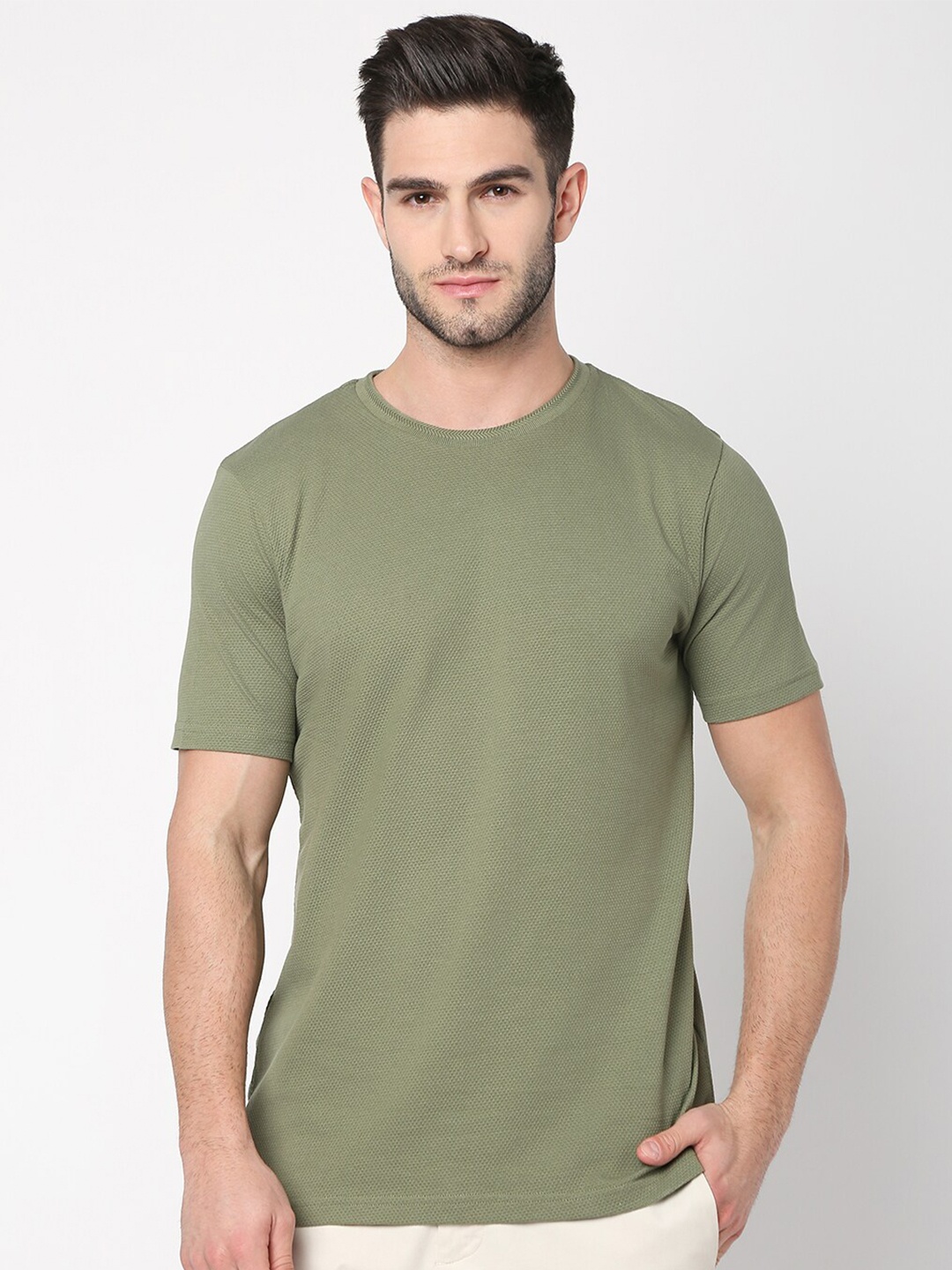 

R&B Round Neck Cotton T-shirt, Green